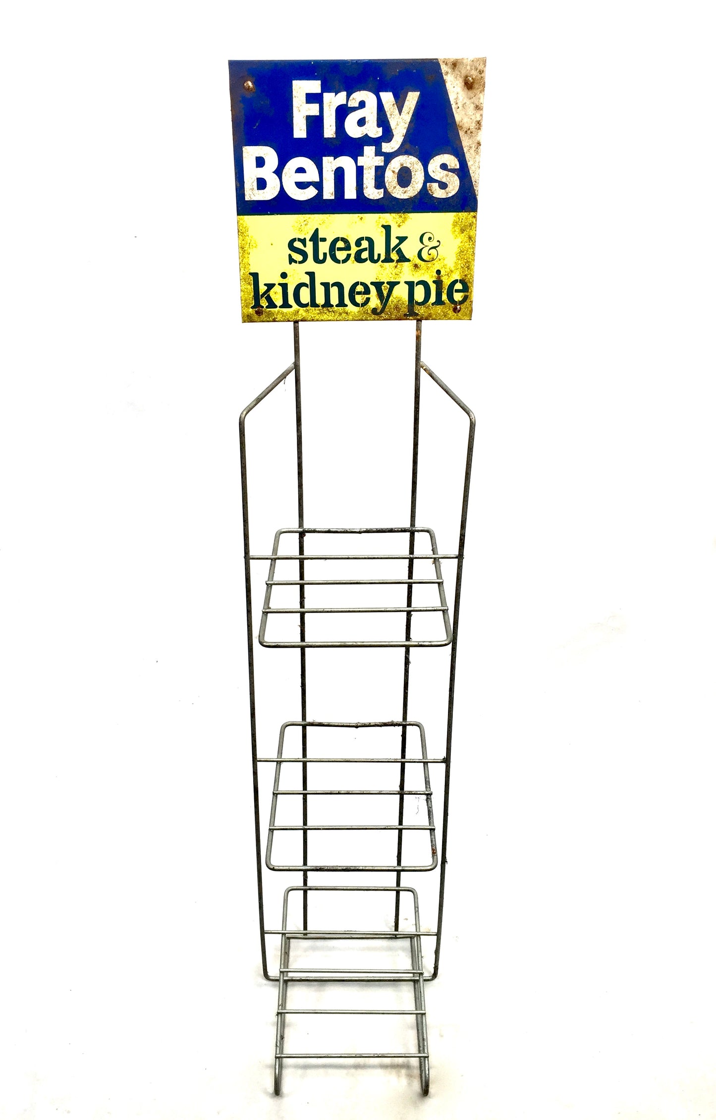 Antique Advertising Shop Counter Display Stand Fray Bentos Pie Metal Sign 1950s