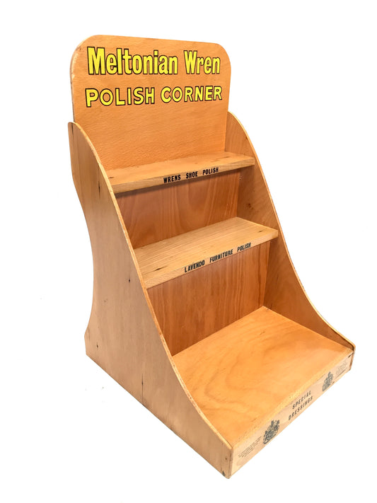 Vintage Advertising Tabletop Shop Display Stand for Meltonian Wren Shoe Polish