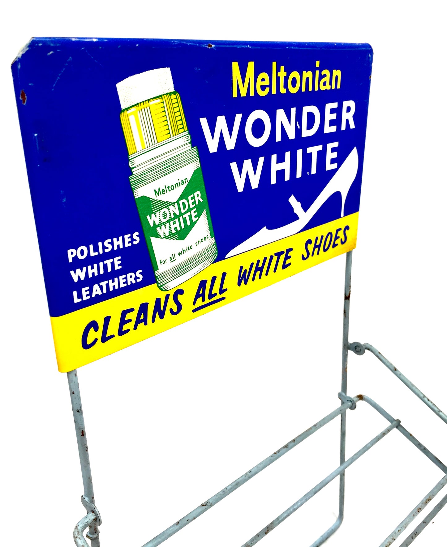 Antique Advertising Shop Counter Display Stand Meltonian Polish Metal Sign 1950s