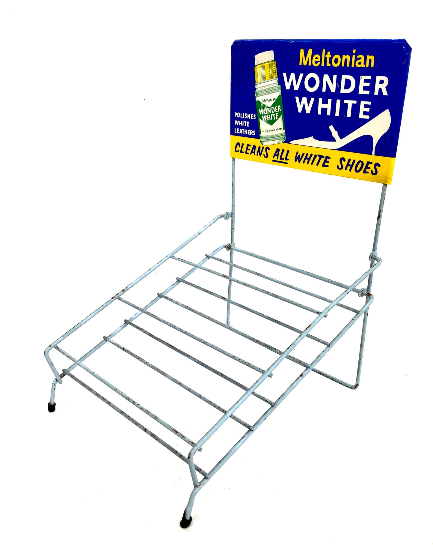 Antique Advertising Shop Counter Display Stand Meltonian Polish Metal Sign 1950s