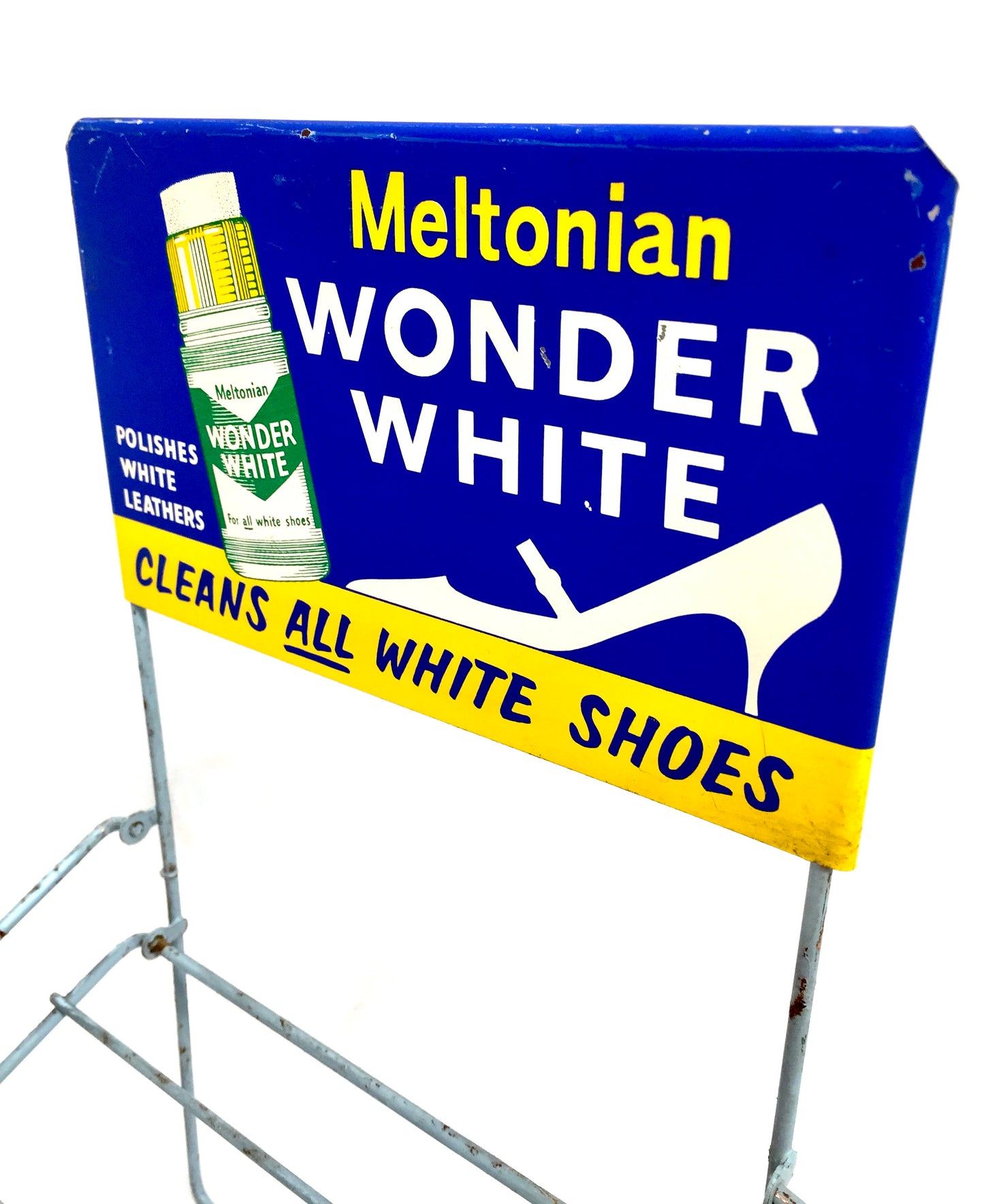 Antique Advertising Shop Counter Display Stand Meltonian Polish Metal Sign 1950s