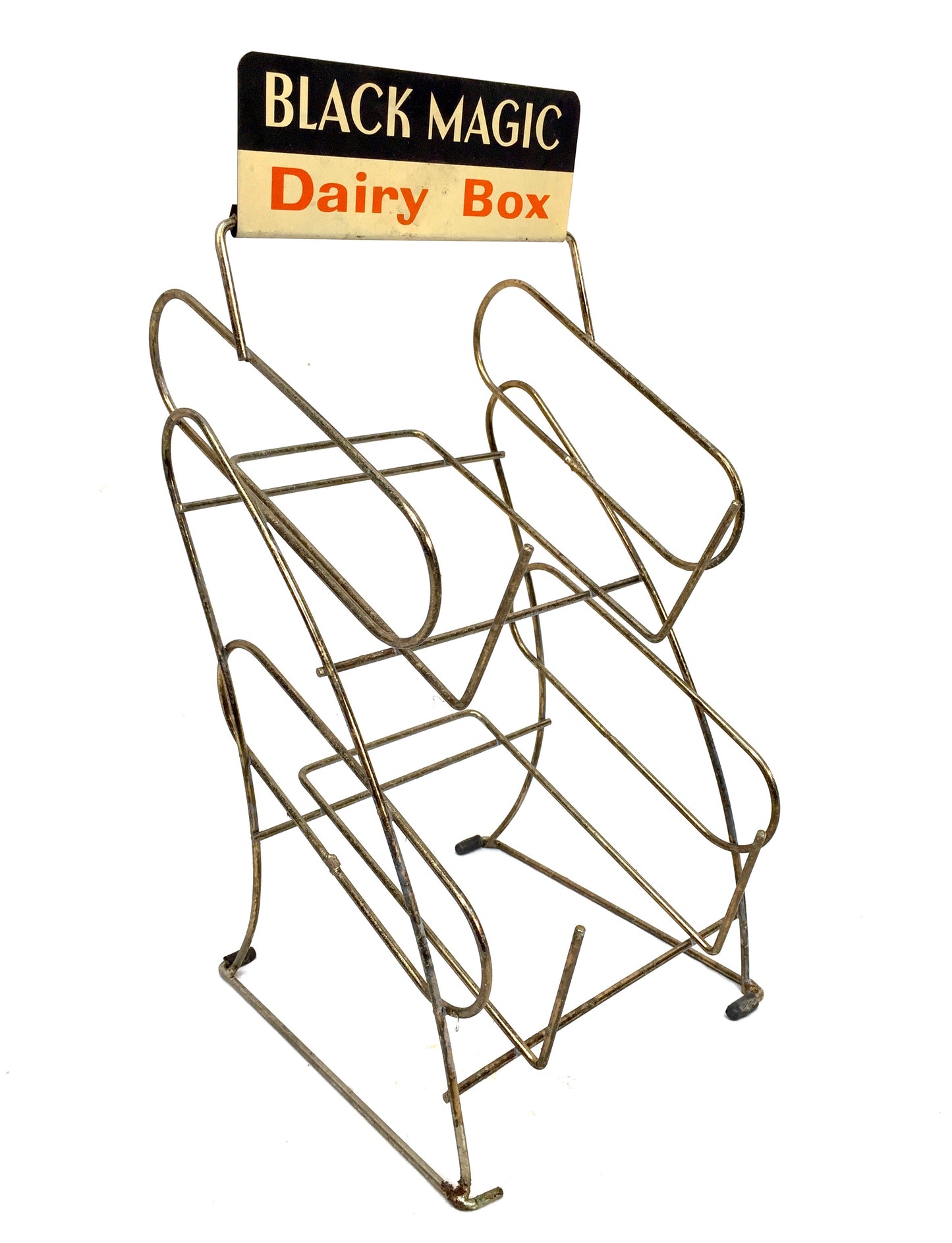 Antique Advertising Shop Counter Display Stand Black Magic Dairy Box Metal Sign