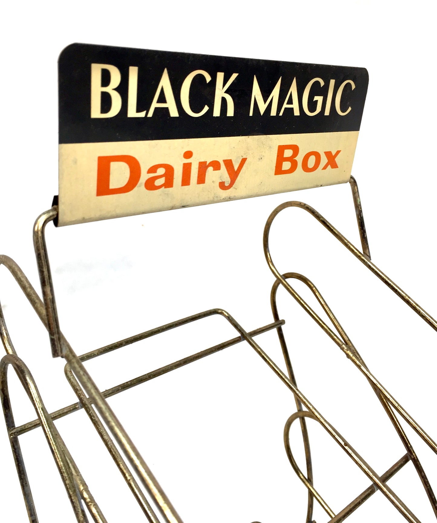 Antique Advertising Shop Counter Display Stand Black Magic Dairy Box Metal Sign