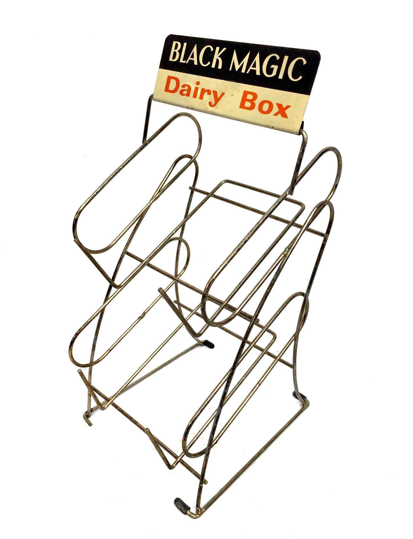 Antique Advertising Shop Counter Display Stand Black Magic Dairy Box Metal Sign
