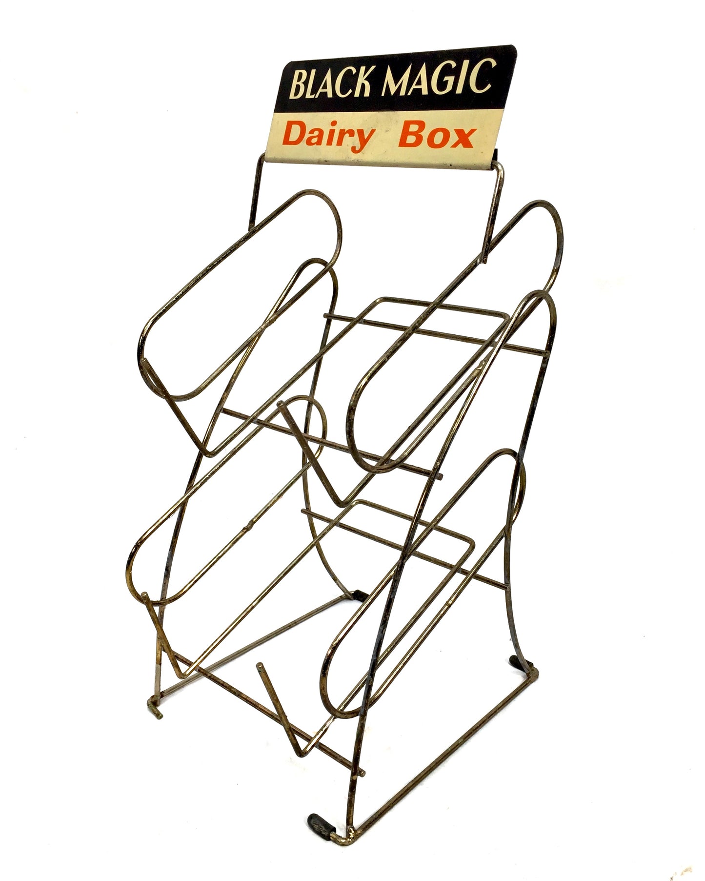 Antique Advertising Shop Counter Display Stand Black Magic Dairy Box Metal Sign