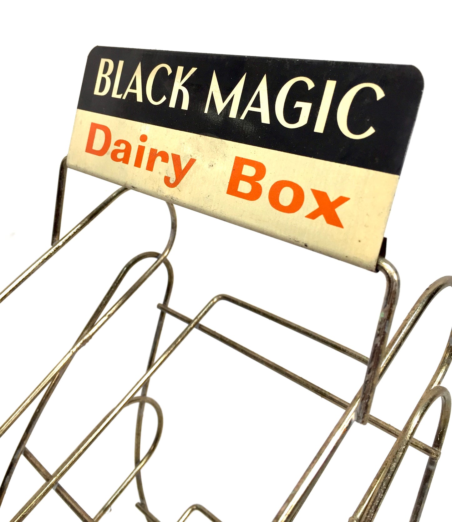 Antique Advertising Shop Counter Display Stand Black Magic Dairy Box Metal Sign