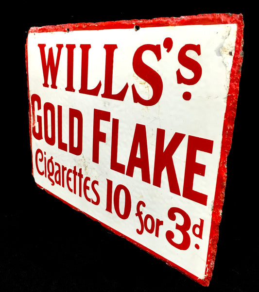 Antique Wall Mounted Double Sided Enamel Sign Wills Gold Flake Cigarettes