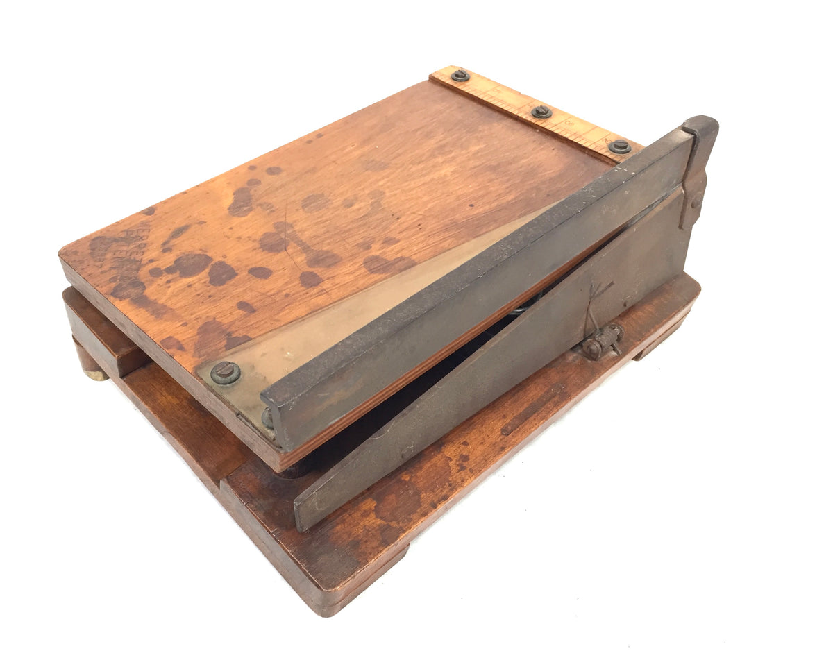 Antique Tabletop Wooden Merrett's Desktop Paper Cutter Guillotine c.1930 Vintage