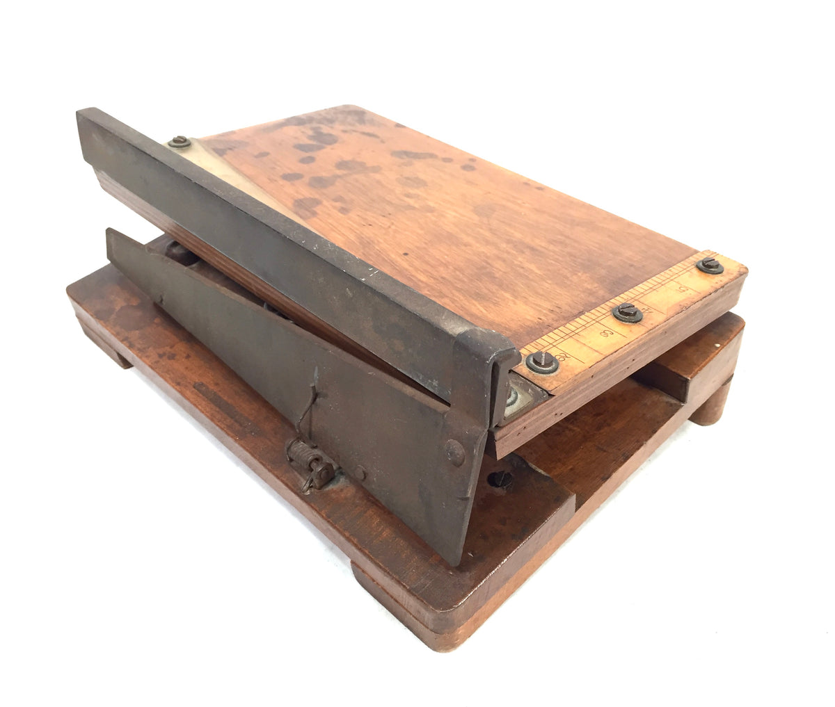 Antique Tabletop Wooden Merrett's Desktop Paper Cutter Guillotine c.1930 Vintage