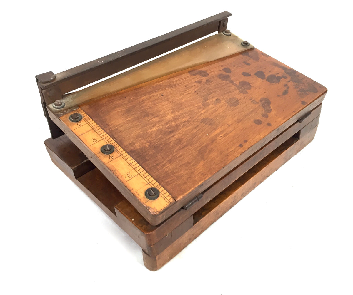 Antique Tabletop Wooden Merrett's Desktop Paper Cutter Guillotine c.1930 Vintage