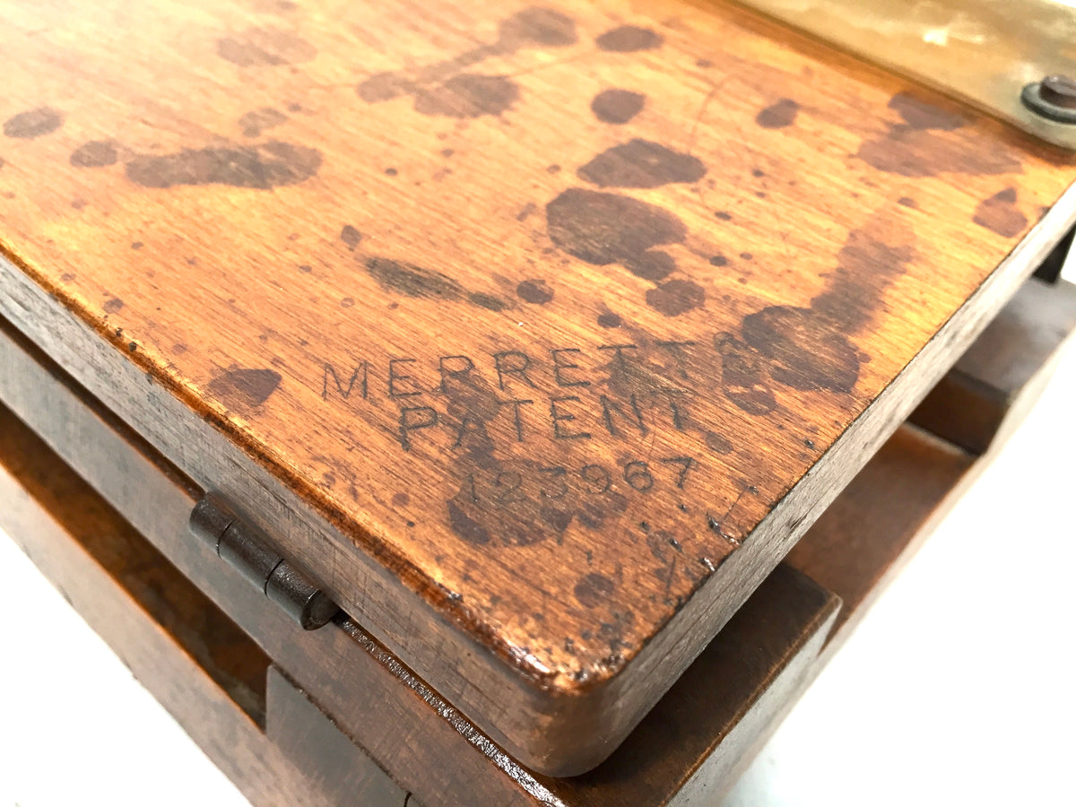 Antique Tabletop Wooden Merrett's Desktop Paper Cutter Guillotine c.1930 Vintage