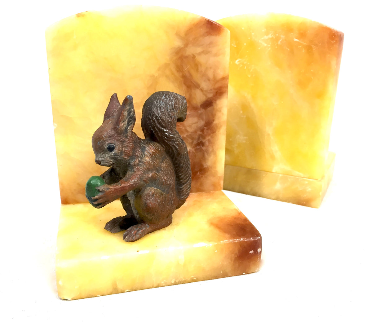 Antique Art Deco Pair of Squirrel Onyx Bookends / Book Ends Early 20th Century