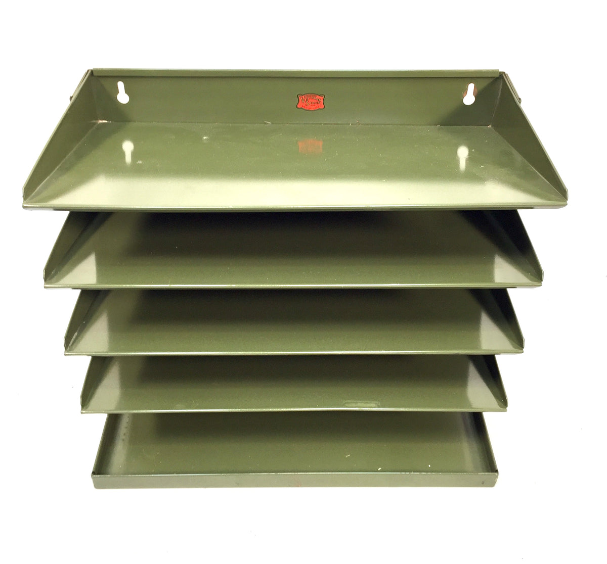Vintage 1950s "Veteran Series" Desk Green Metal PaperFiling Tray Storage System