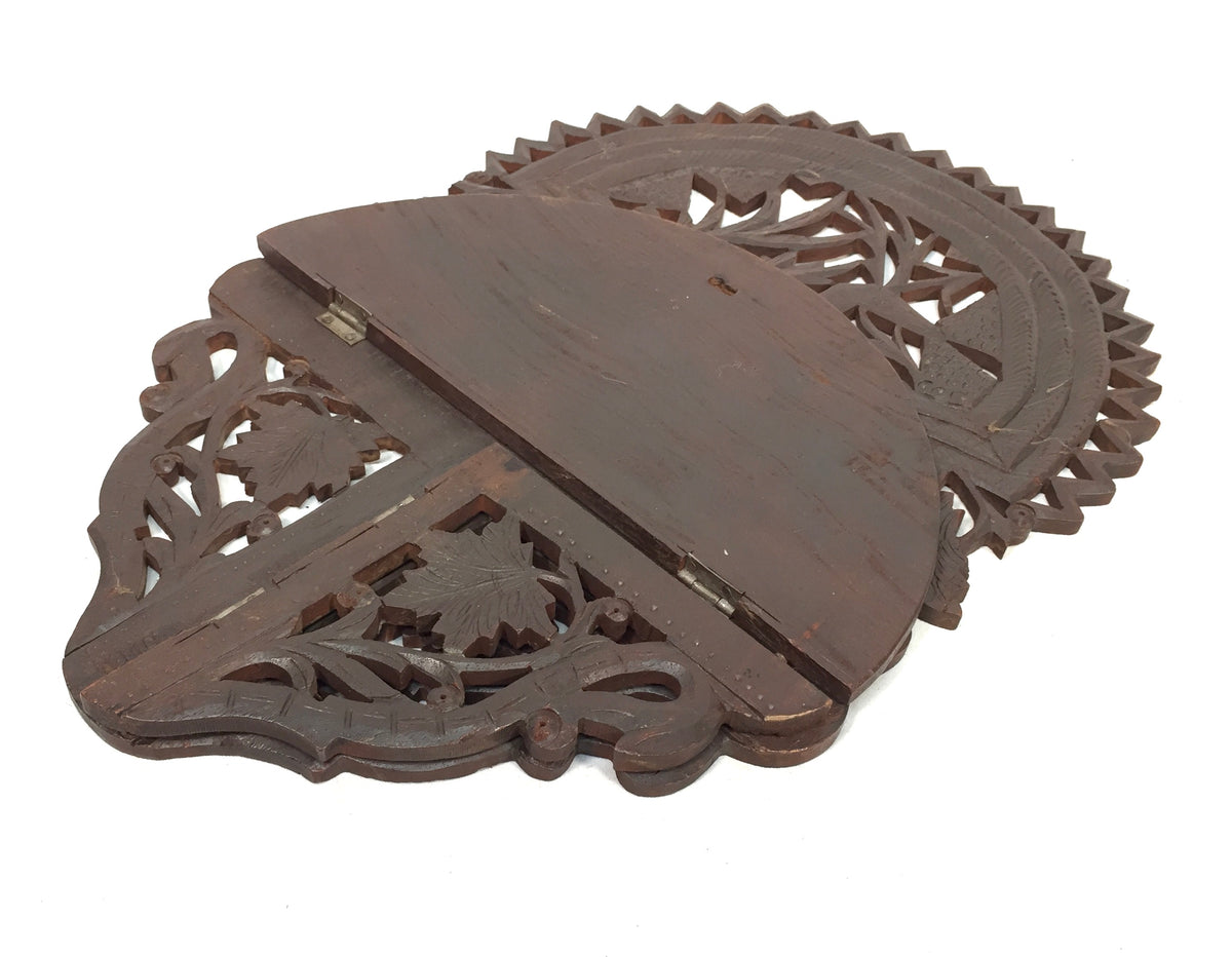 Antique Wall Hanging Hand Carved Wooden Folding Shelf / Display Stand / Vintage