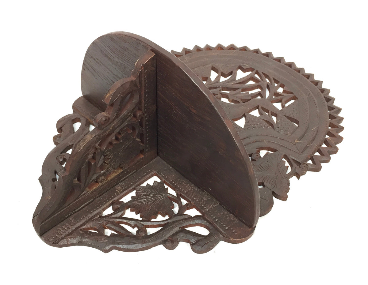 Antique Wall Hanging Hand Carved Wooden Folding Shelf / Display Stand / Vintage