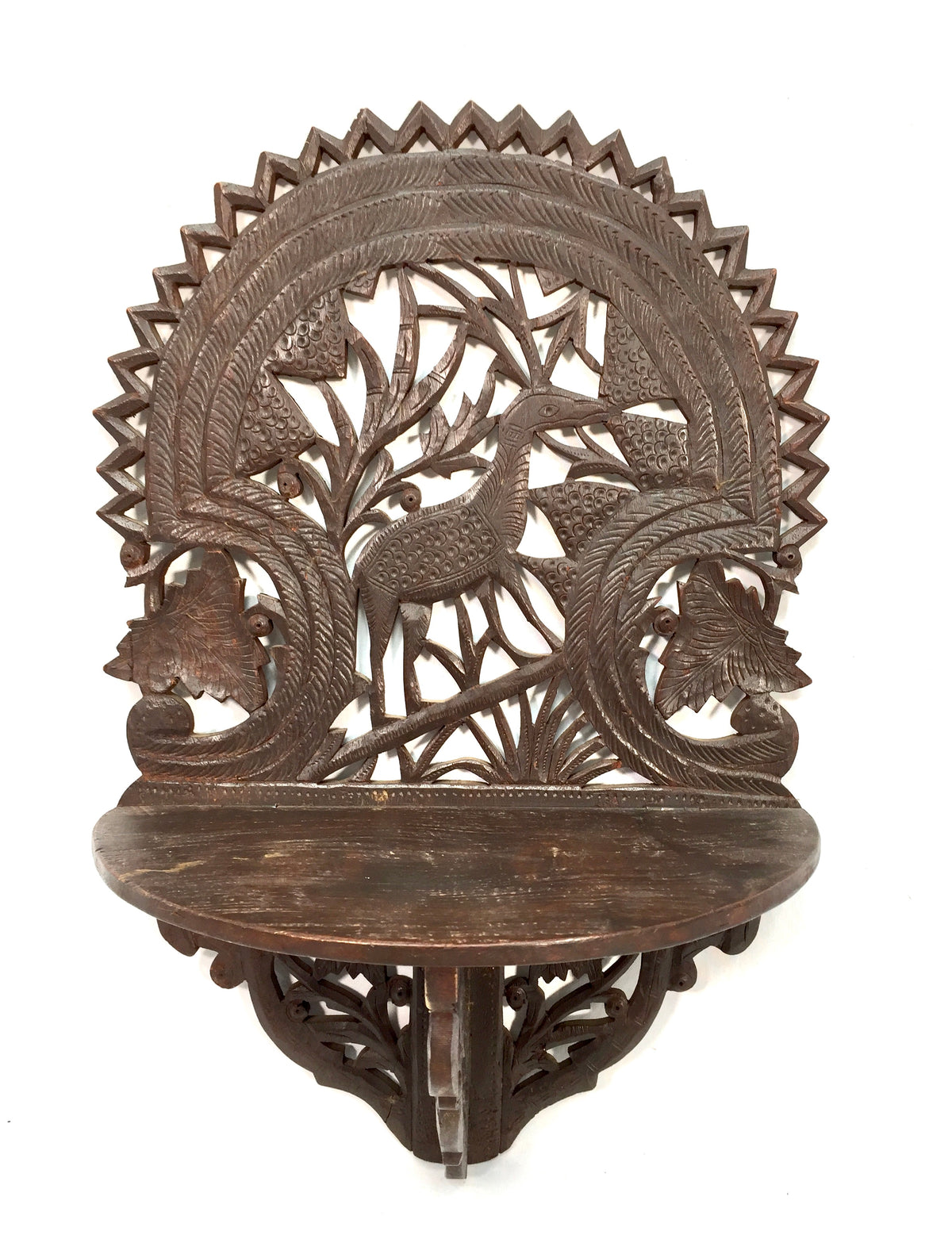 Antique Wall Hanging Hand Carved Wooden Folding Shelf / Display Stand / Vintage