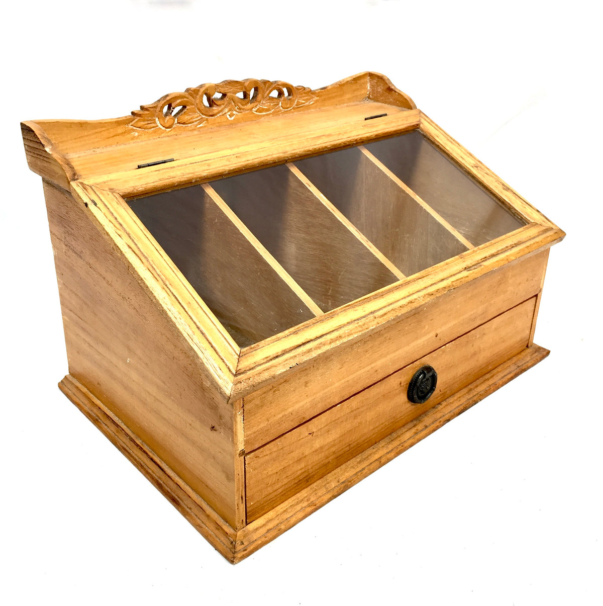 Antique Wooden & Glass Tabletop Haberdashery Shop Display Cabinet Box c.1950