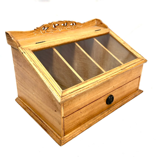 Antique Wooden & Glass Tabletop Haberdashery Shop Display Cabinet Box c.1950