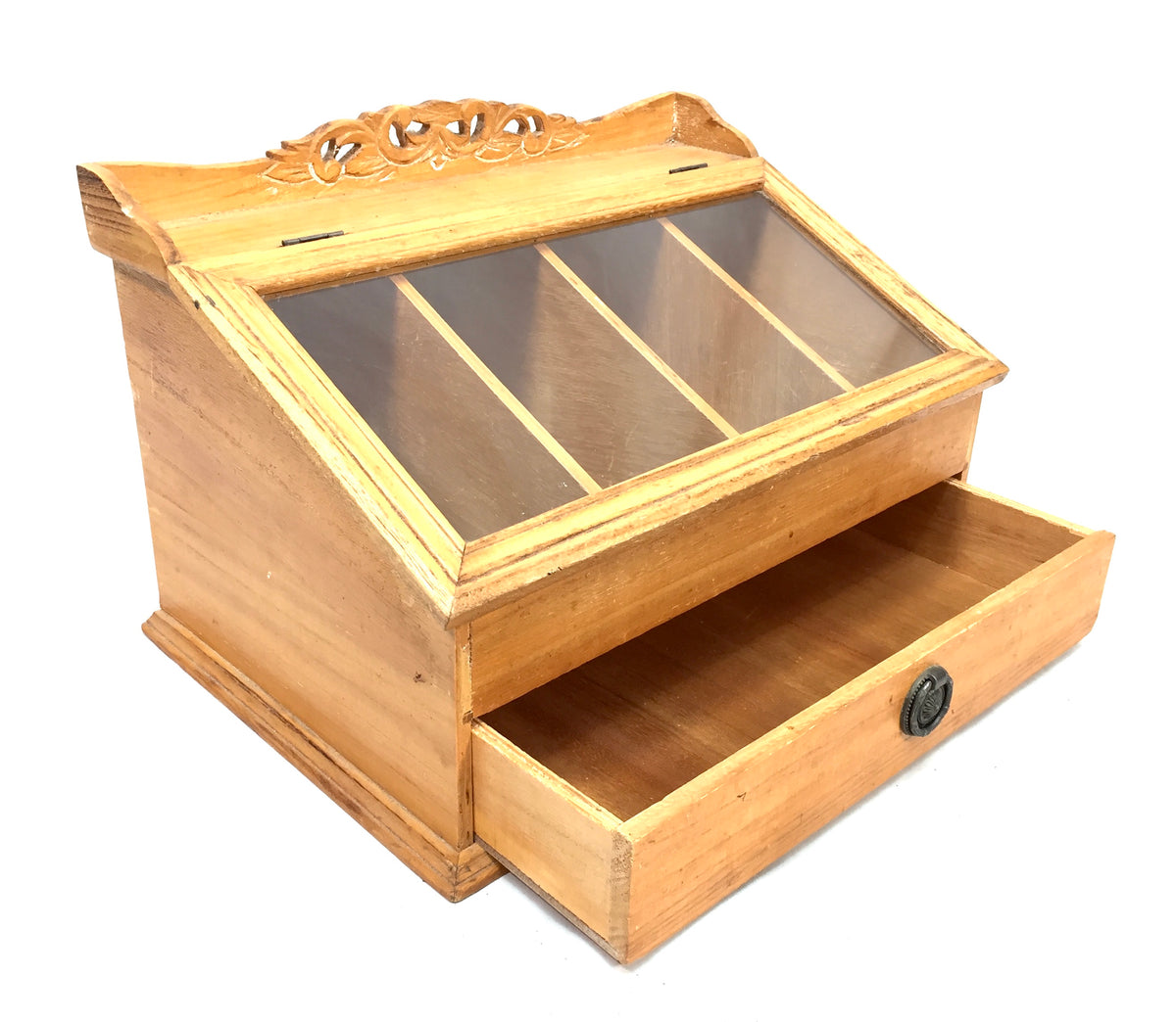Antique Wooden & Glass Tabletop Haberdashery Shop Display Cabinet Box c.1950