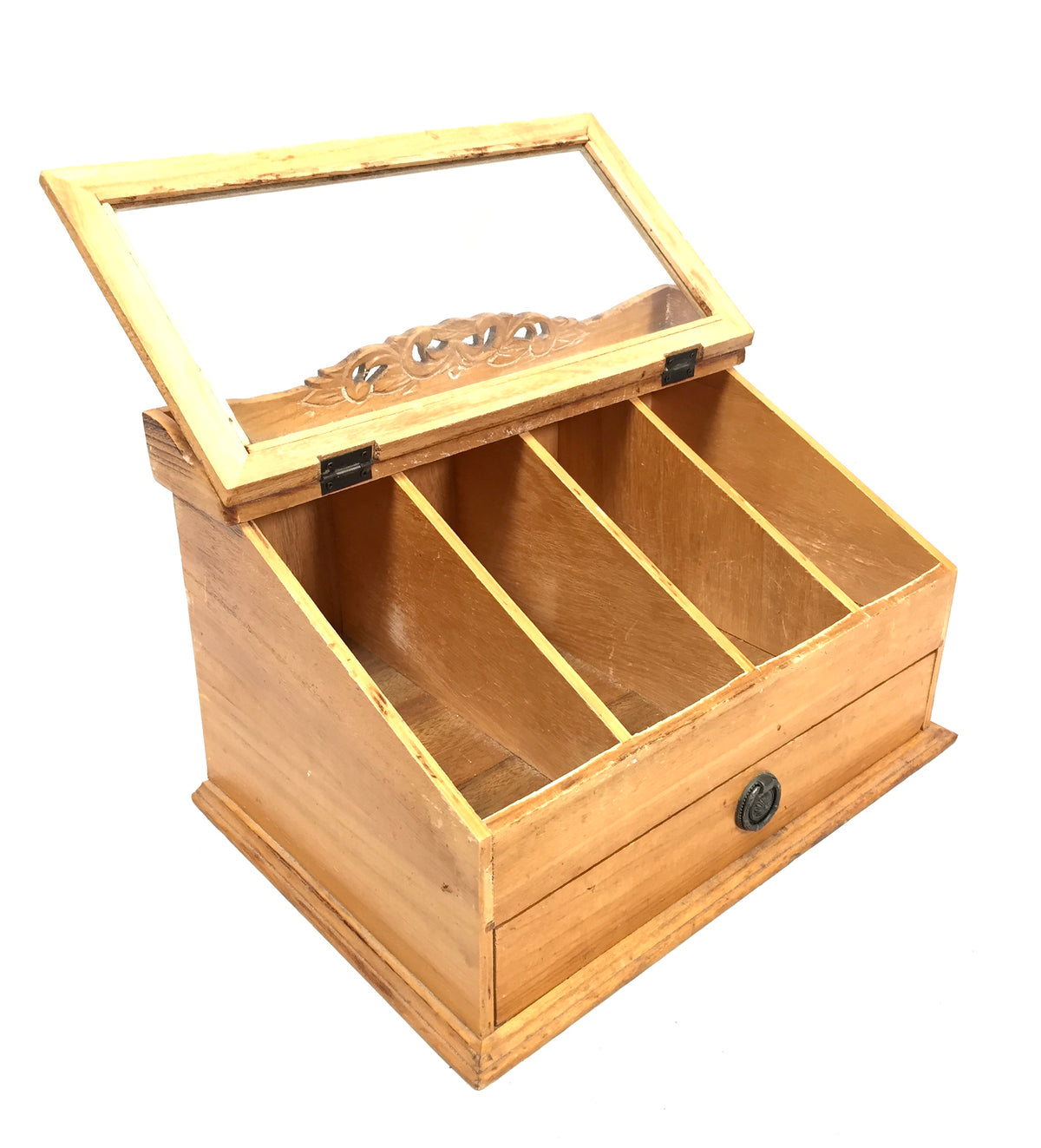 Antique Wooden & Glass Tabletop Haberdashery Shop Display Cabinet Box c.1950
