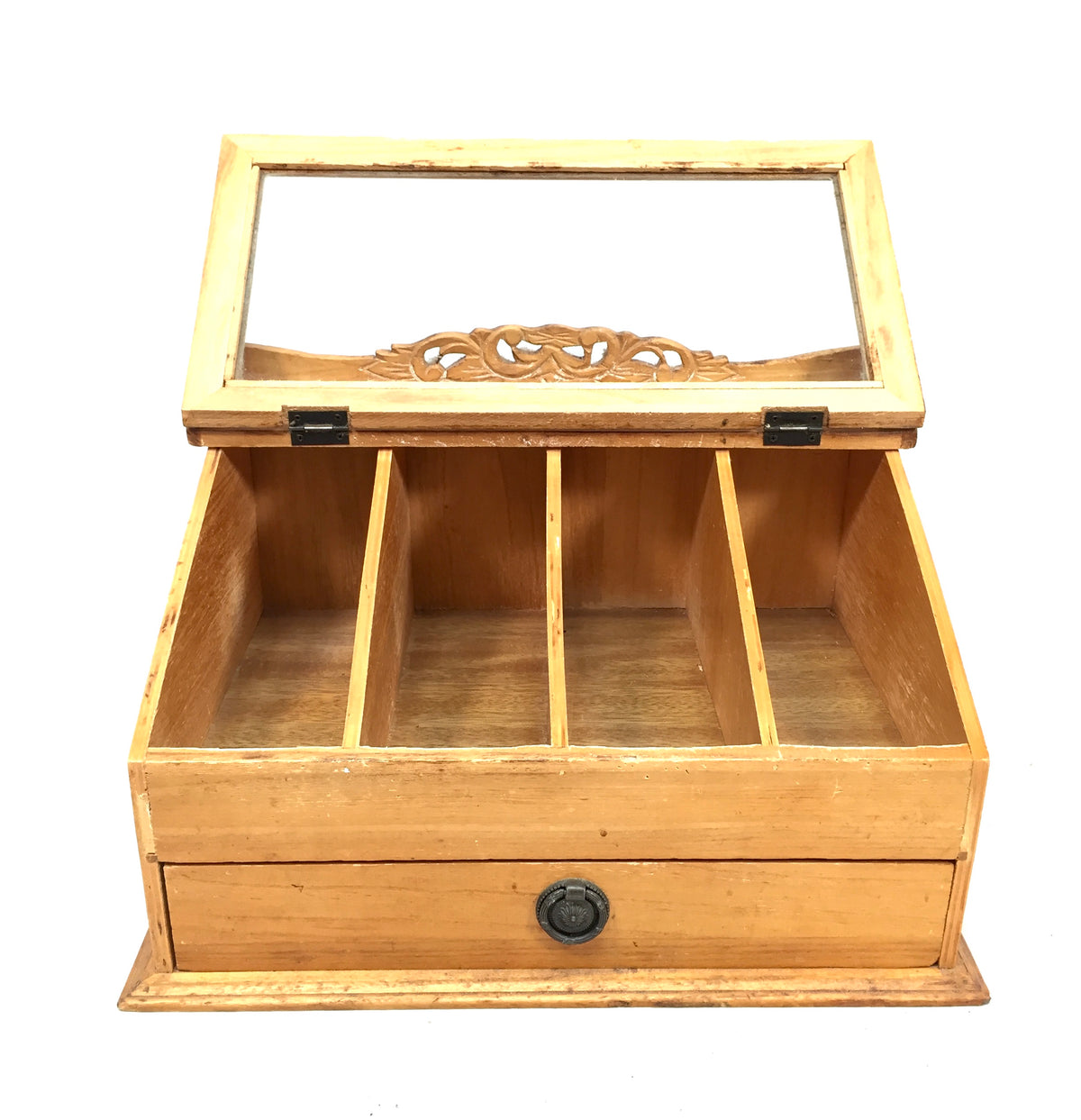Antique Wooden & Glass Tabletop Haberdashery Shop Display Cabinet Box c.1950