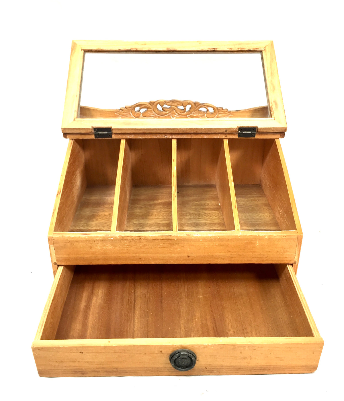 Antique Wooden & Glass Tabletop Haberdashery Shop Display Cabinet Box c.1950