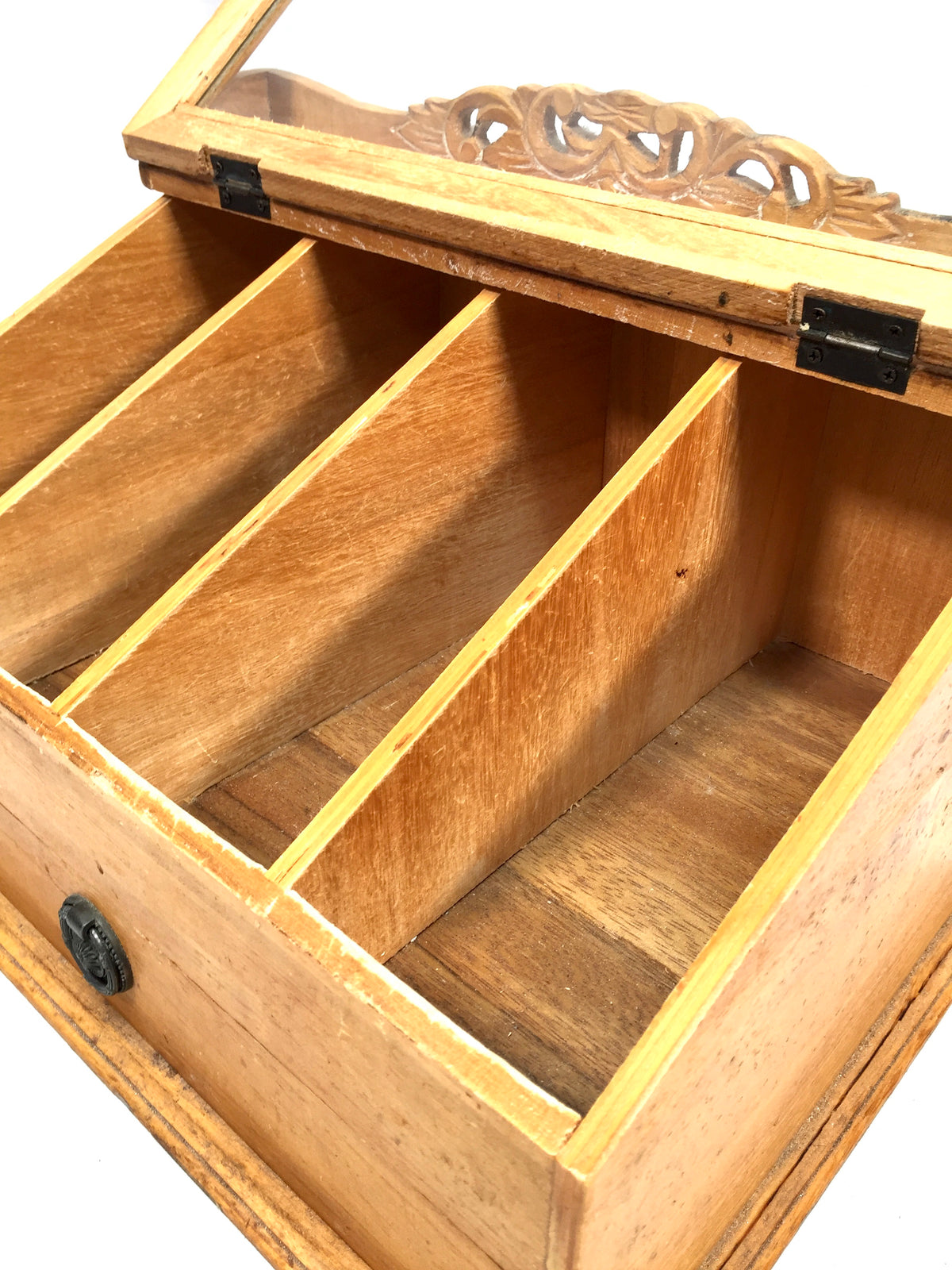 Antique Wooden & Glass Tabletop Haberdashery Shop Display Cabinet Box c.1950