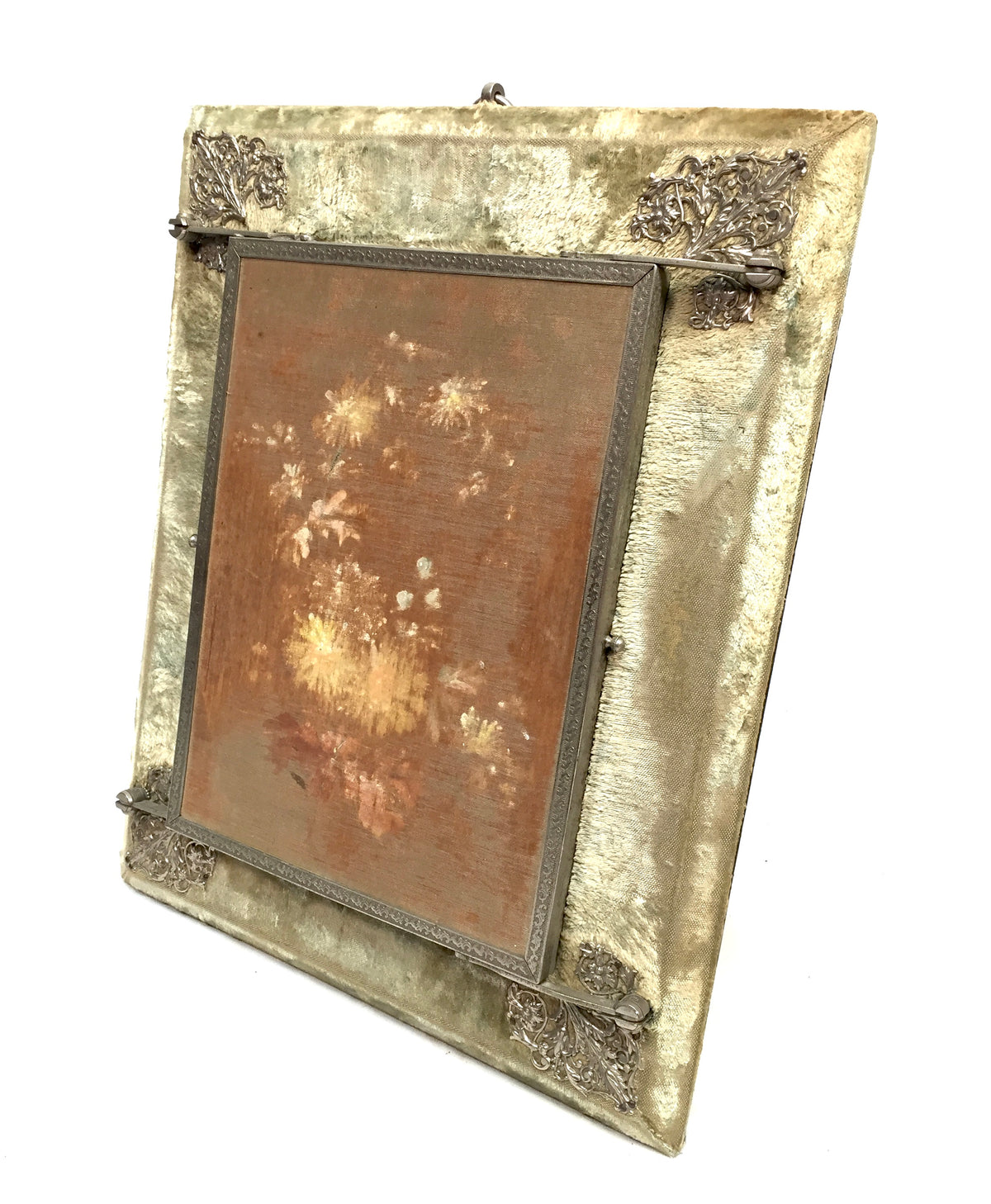 Antique Tabletop Or Wall Victorian Tri-Fold Vanity Mirror Floral Design c.1900