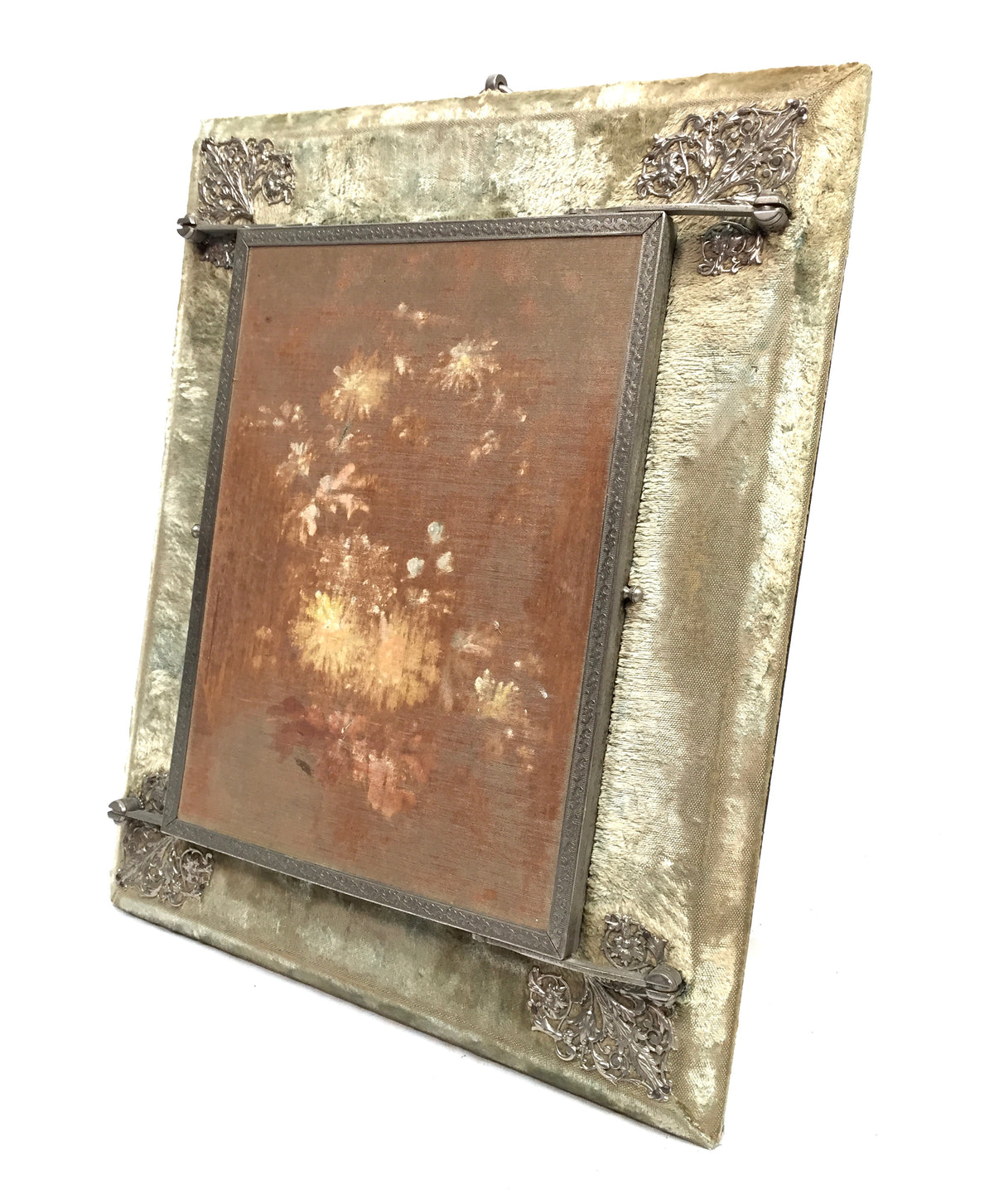 Antique Tabletop Or Wall Victorian Tri-Fold Vanity Mirror Floral Design c.1900