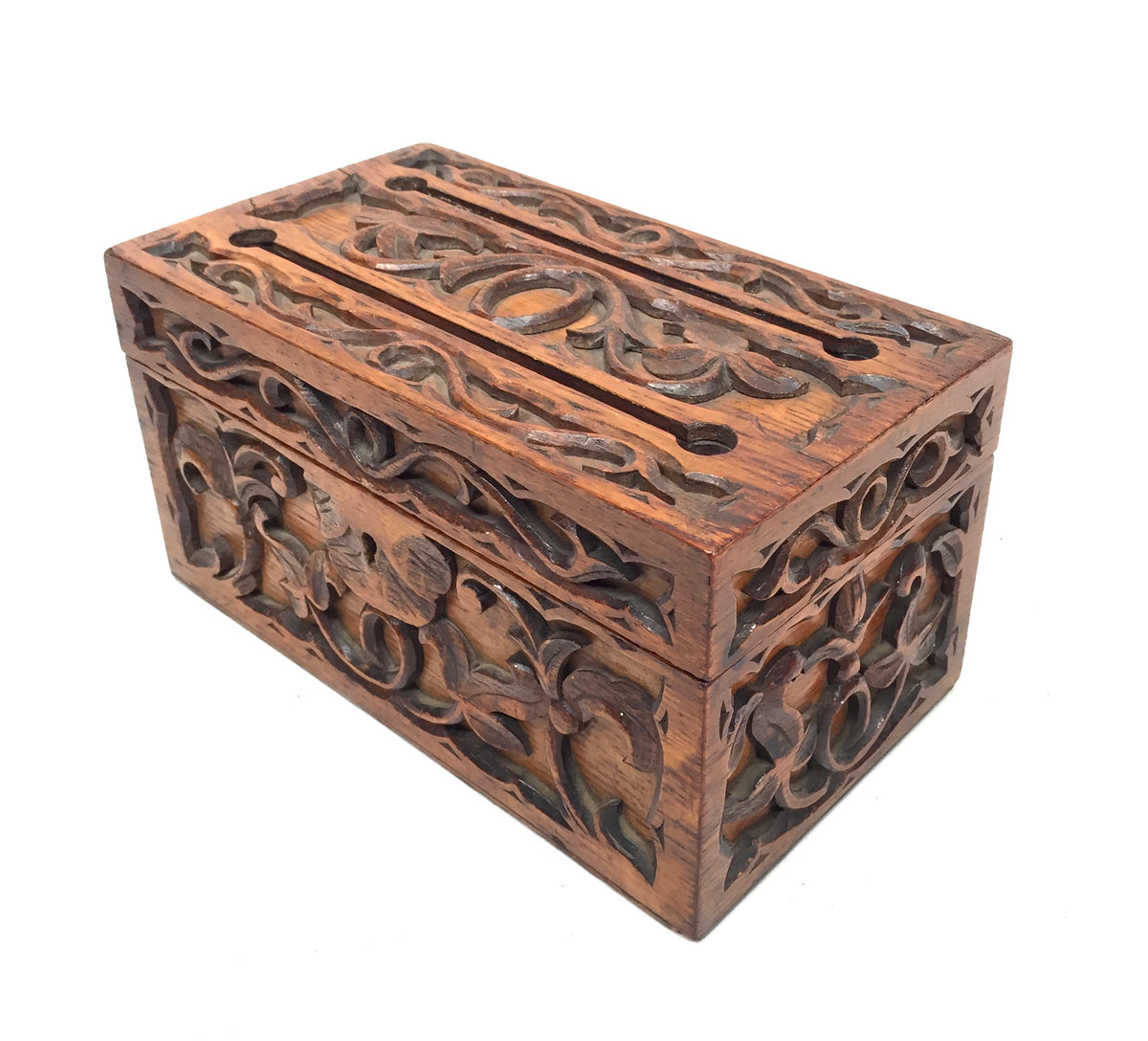 Antique Wooden Carved Oak Country House Desktop Letter / Post Box c.1900