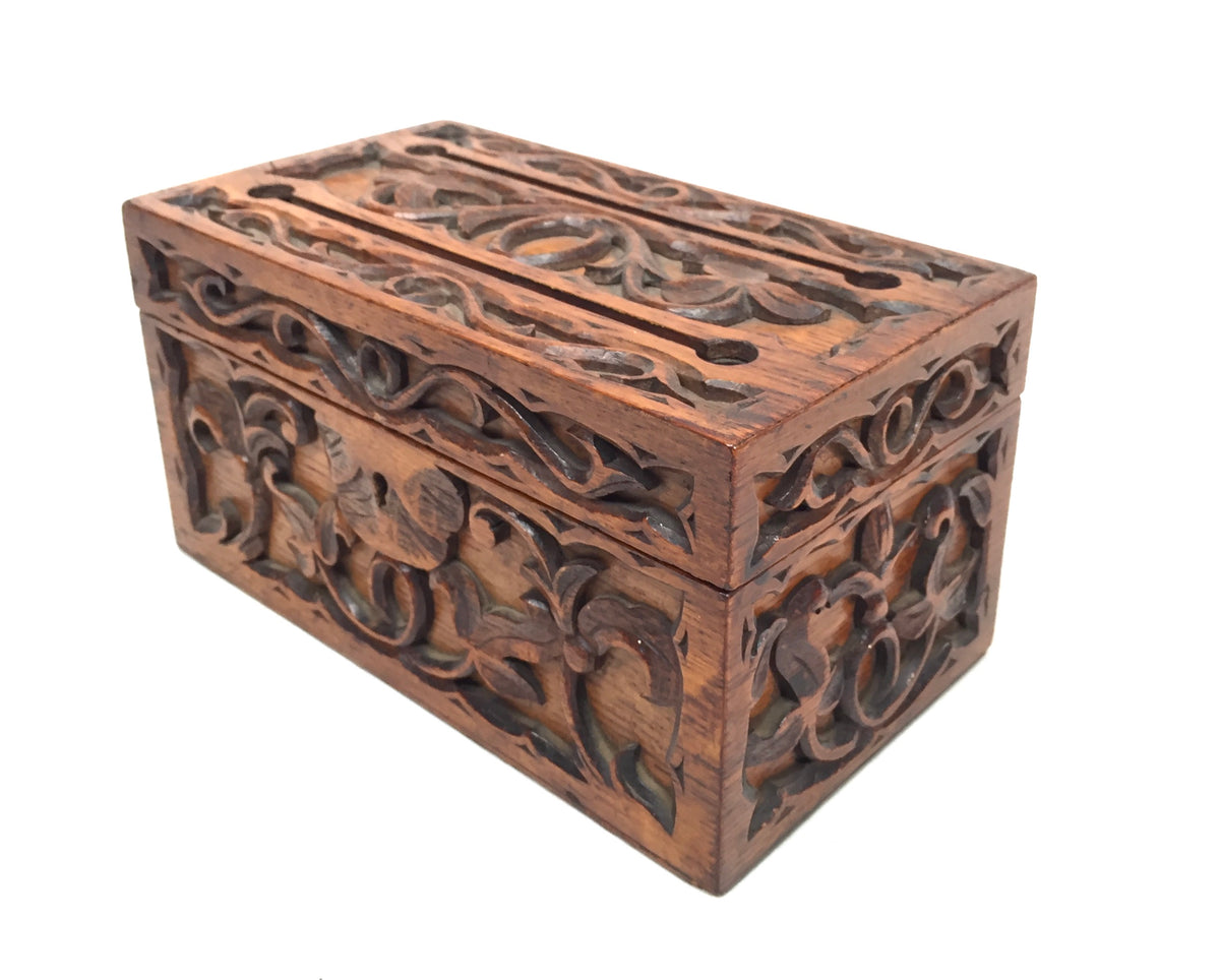 Antique Wooden Carved Oak Country House Desktop Letter / Post Box c.1900