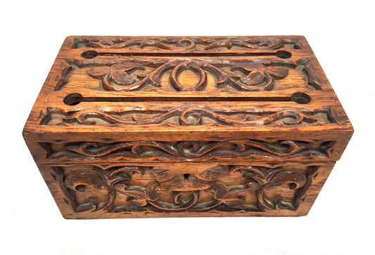 Antique Wooden Carved Oak Country House Desktop Letter / Post Box c.1900