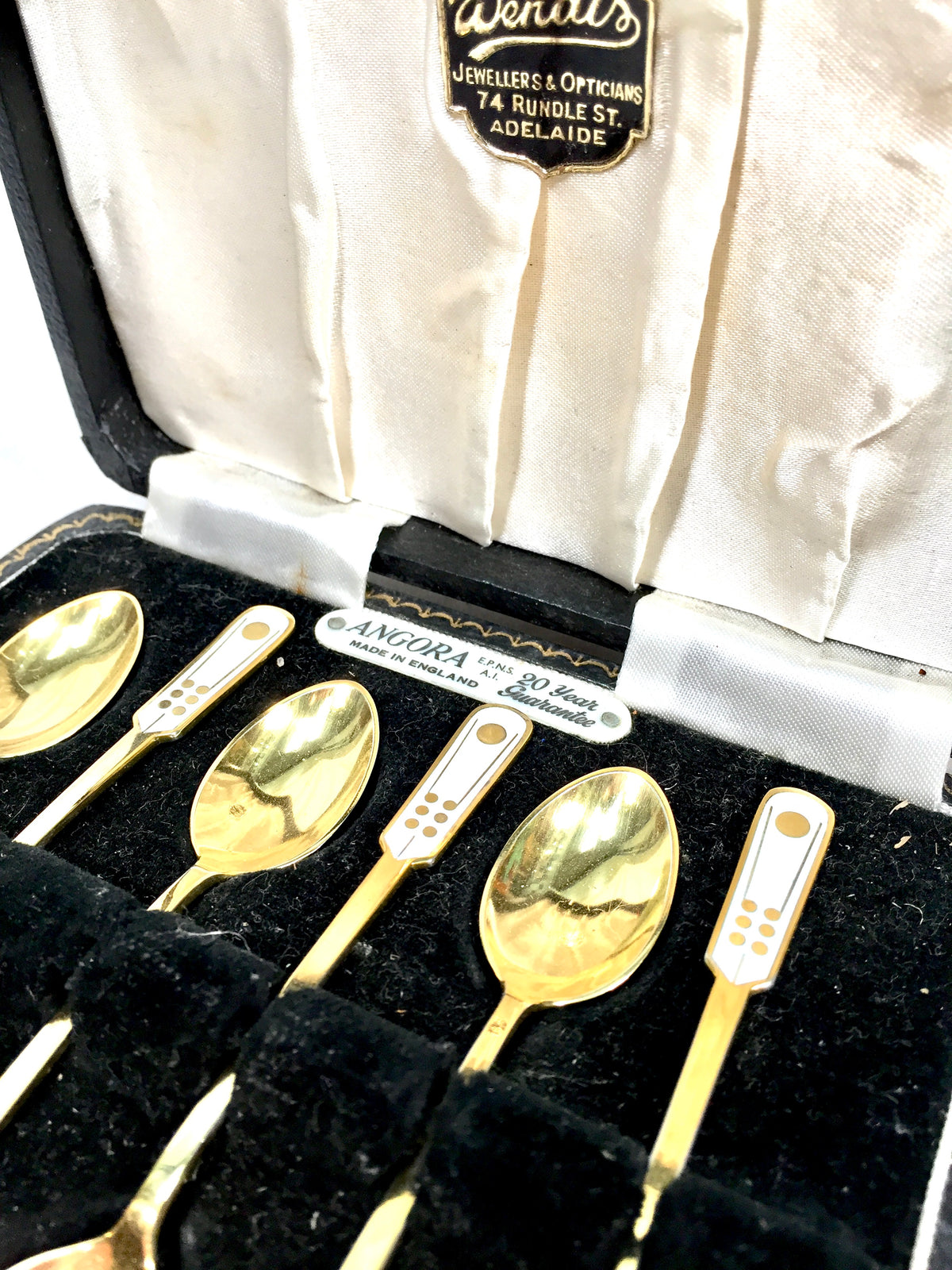 Antique ELA Denmark Solid Silver & Enamel Coffee / Tea Spoons in Box c.1950