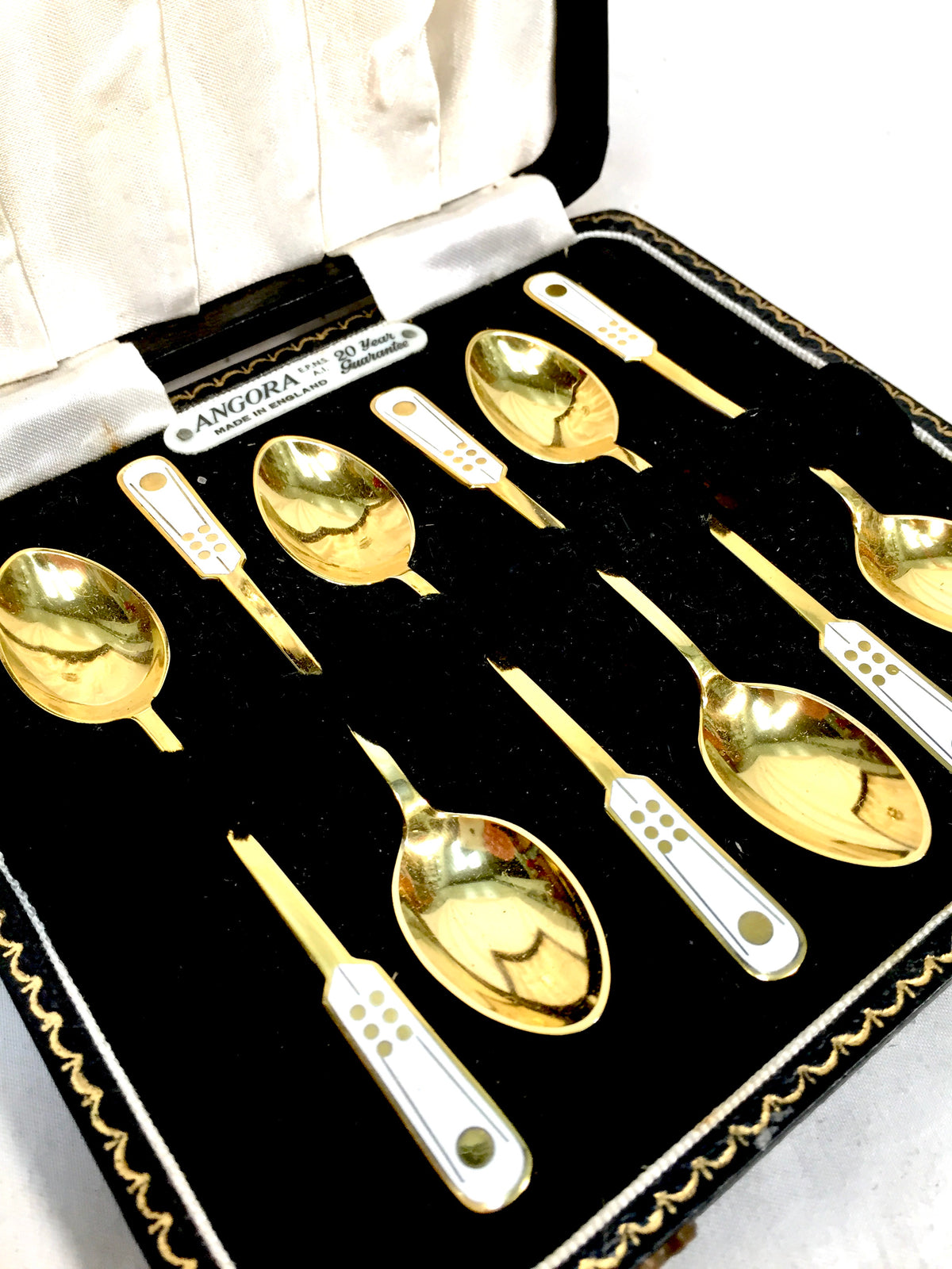 Antique ELA Denmark Solid Silver & Enamel Coffee / Tea Spoons in Box c.1950