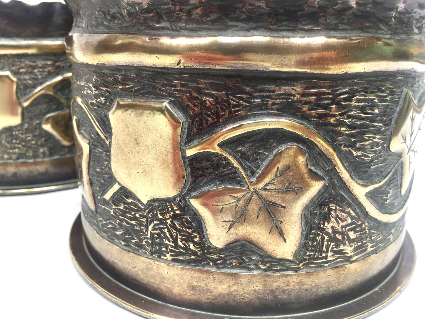 Antique Pair of WW1 German Shell Trench Art Brass Planters / Plant Pots c.1916