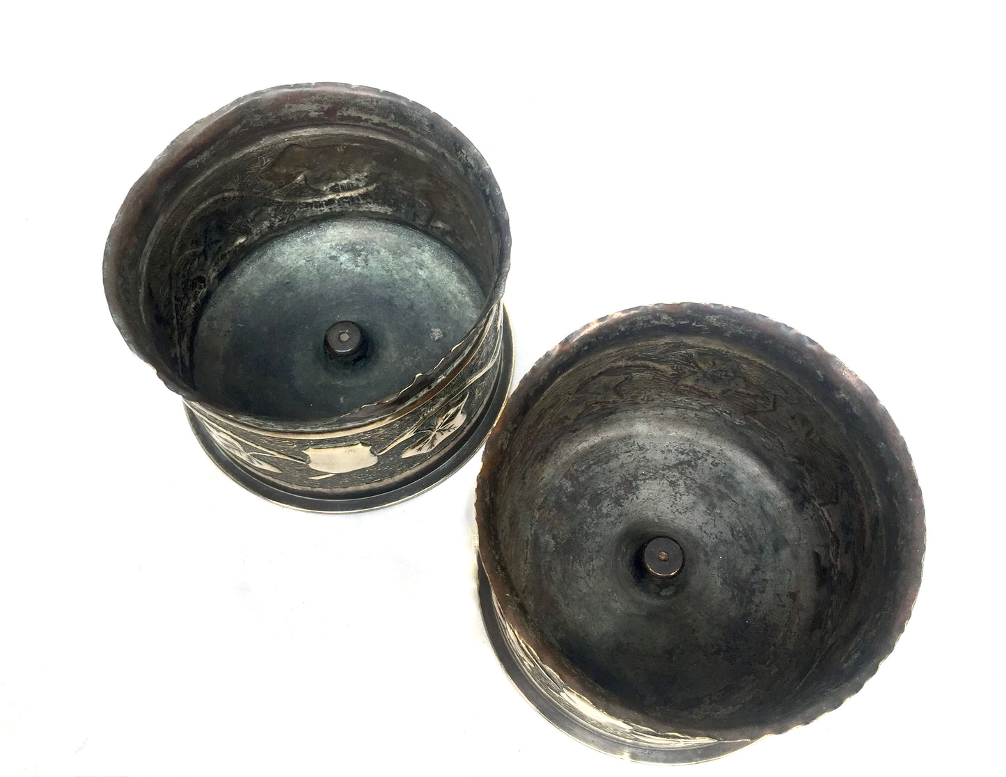 Antique Pair of WW1 German Shell Trench Art Brass Planters / Plant Pots c.1916