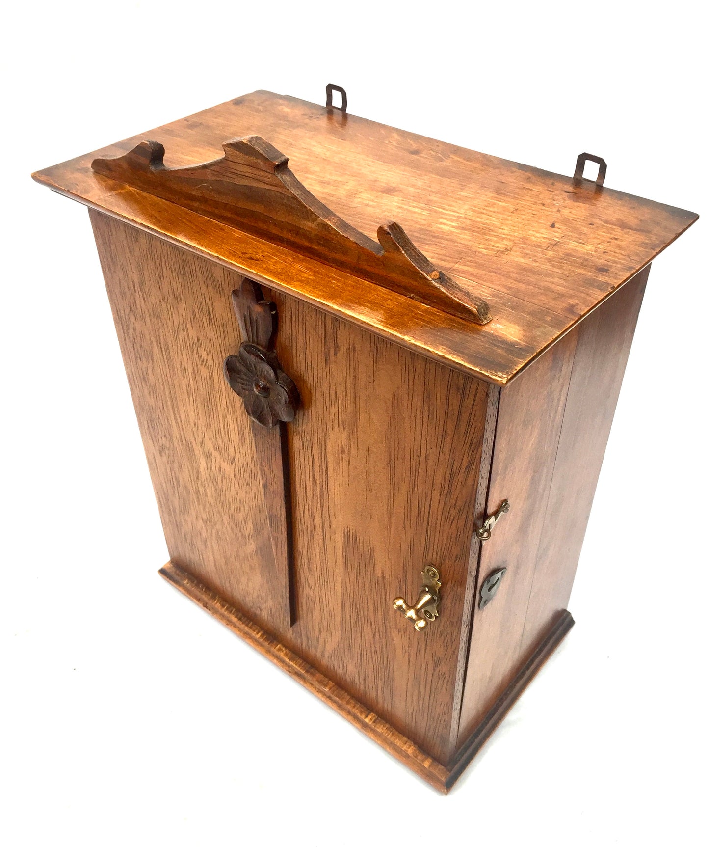 Antique Arts & Crafts Wooden Tabletop / Wall Hanging Cupboard Storage Box c1930