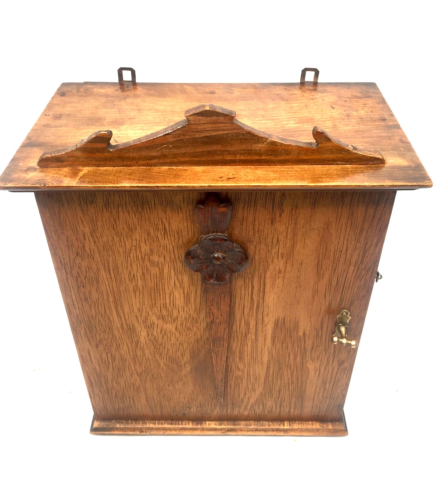 Antique Arts & Crafts Wooden Tabletop / Wall Hanging Cupboard Storage Box c1930