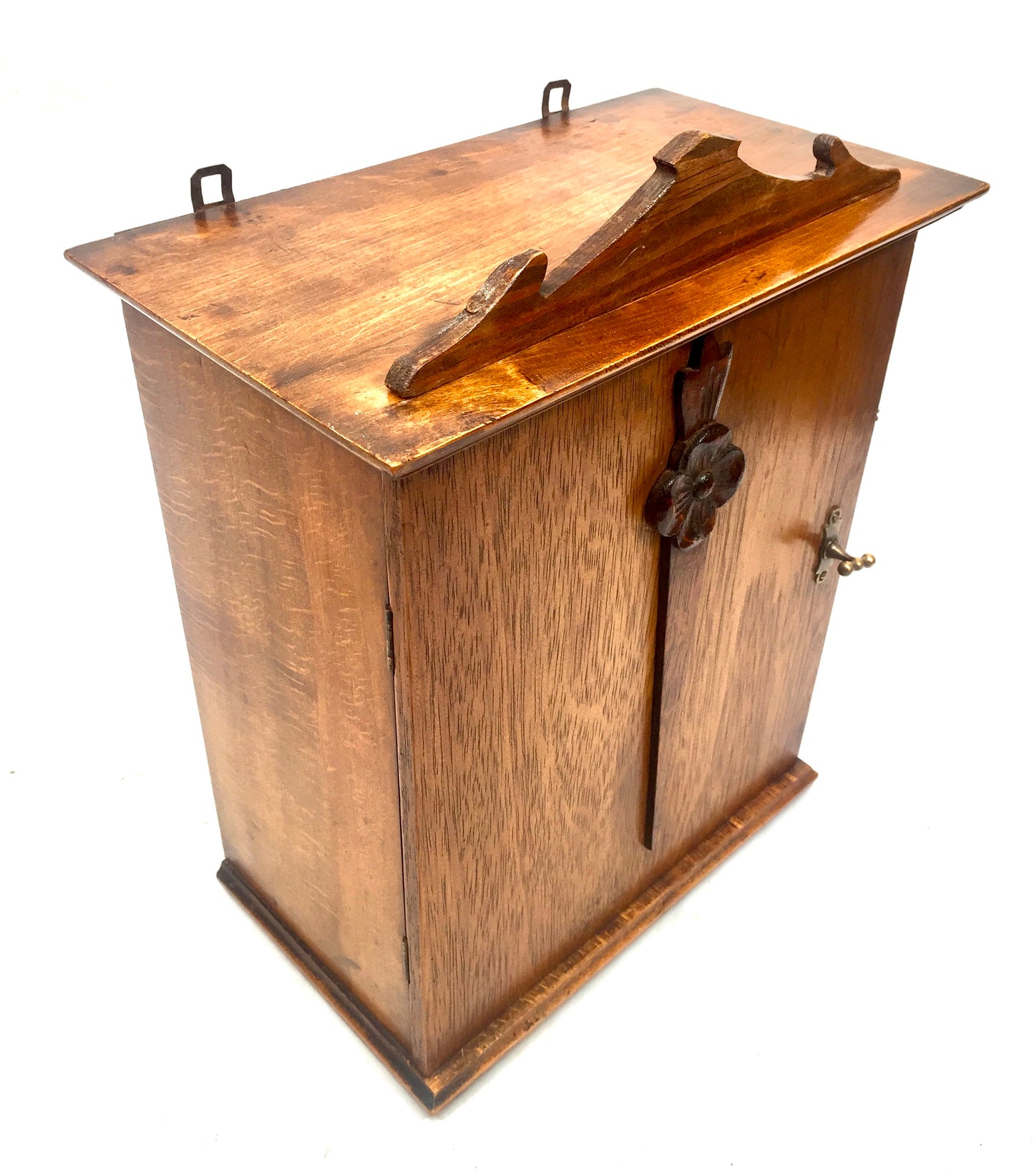 Antique Arts & Crafts Wooden Tabletop / Wall Hanging Cupboard Storage Box c1930