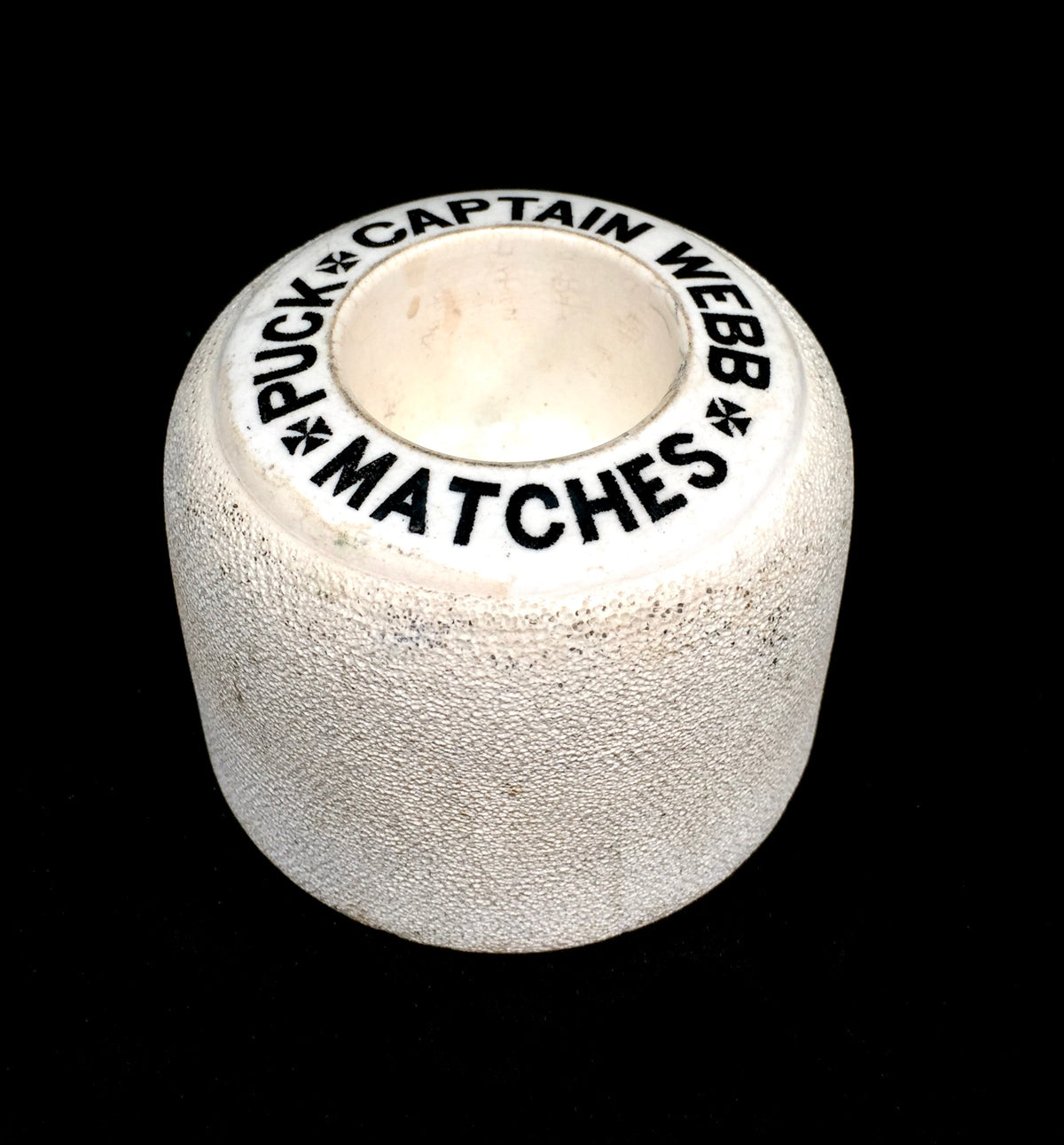 Antique Advertising Ceramic Match Striker / Puck Captain Webb Match Stick Holder