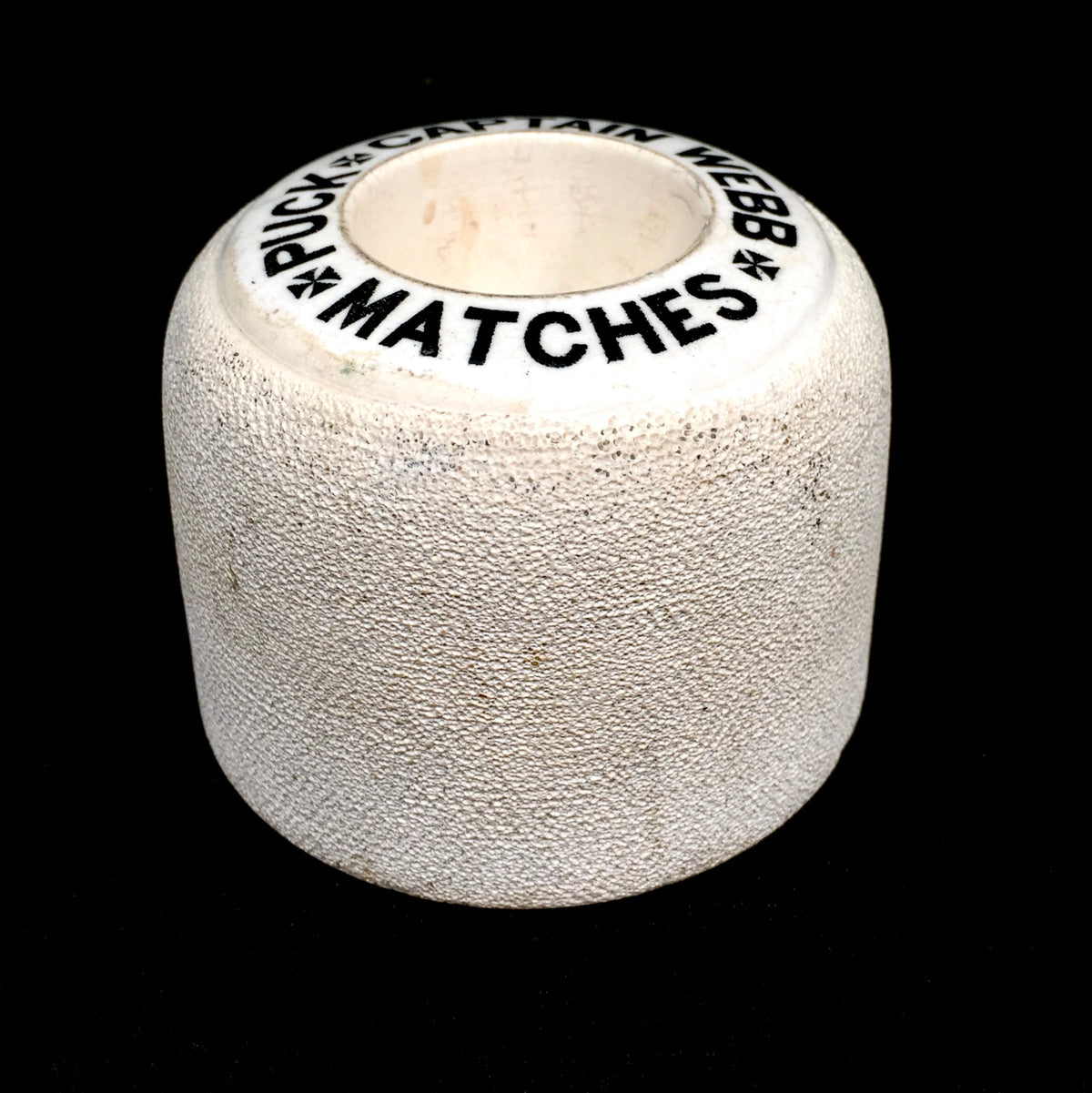 Antique Advertising Ceramic Match Striker / Puck Captain Webb Match Stick Holder