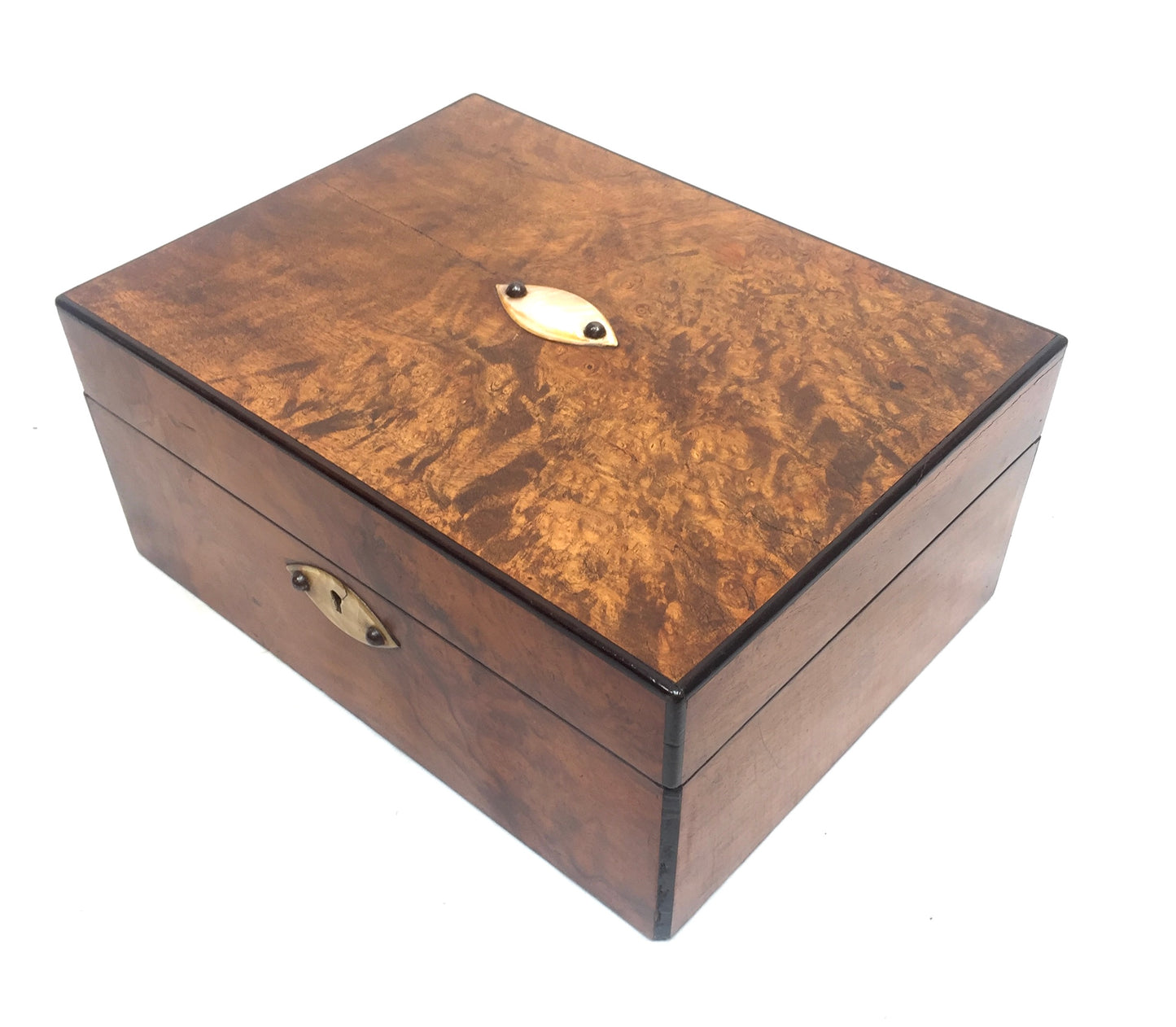 Antique Wooden Walnut Ladies Fitted Sewing Box / Storage Work Chest / Cabinet