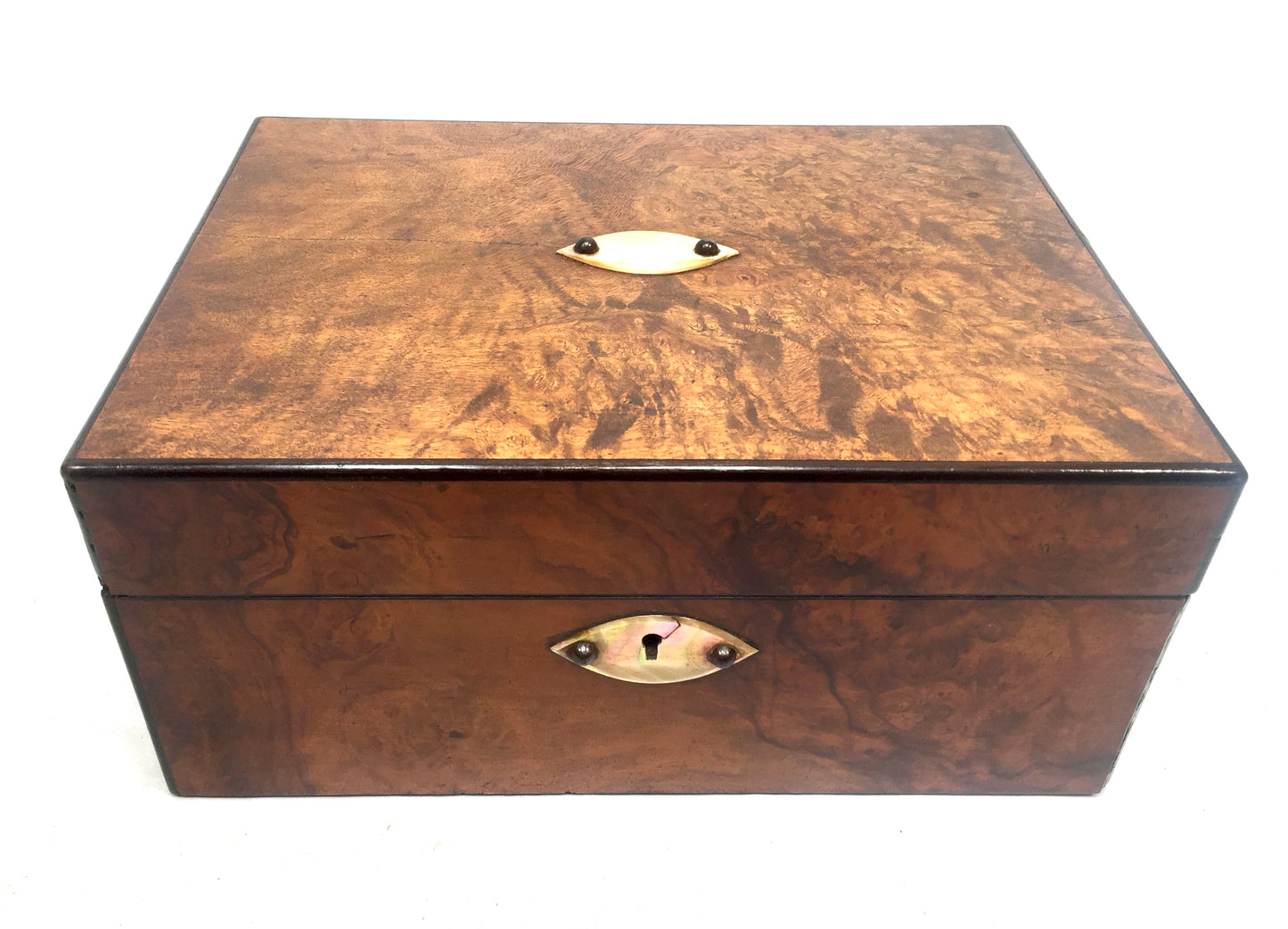 Antique Wooden Walnut Ladies Fitted Sewing Box / Storage Work Chest / Cabinet