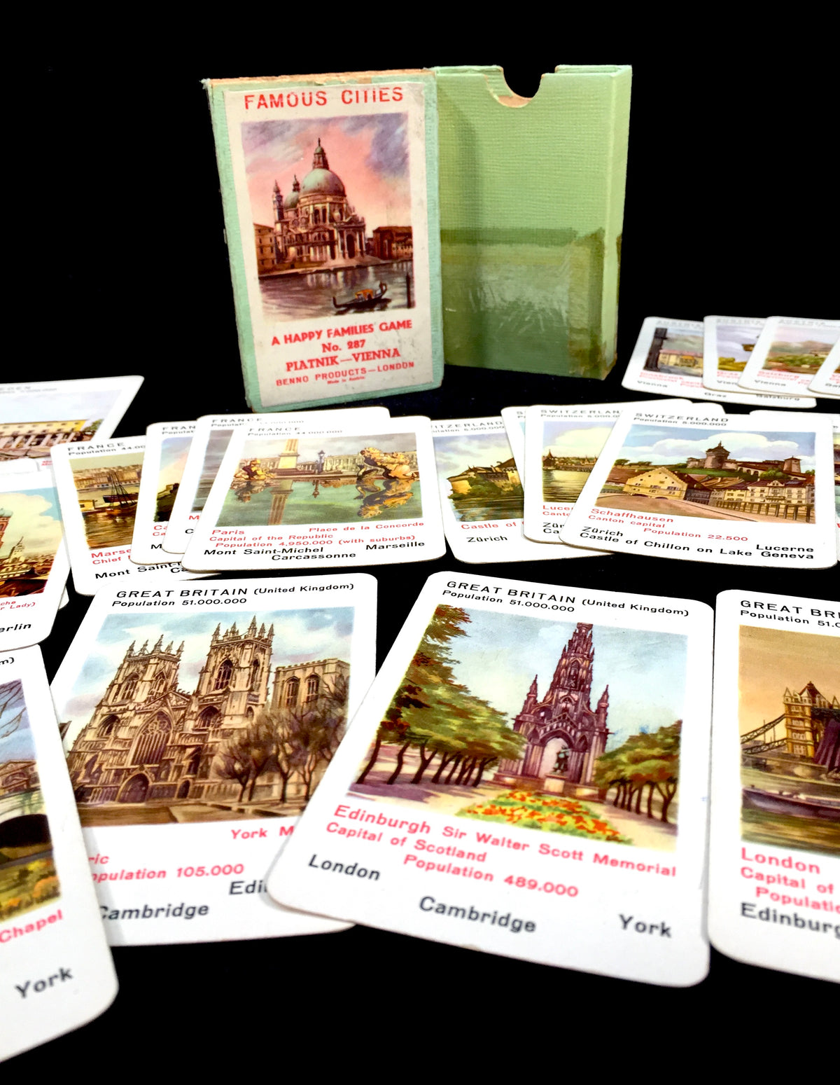 Antique Piatnik Vienna No. 287 Famous Cities Happy Families Card Game Complete