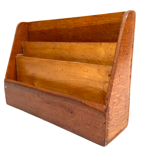 Antique 1950s Wooden Desktop Letter Rack / Stationery Holder / Mid 20th Century