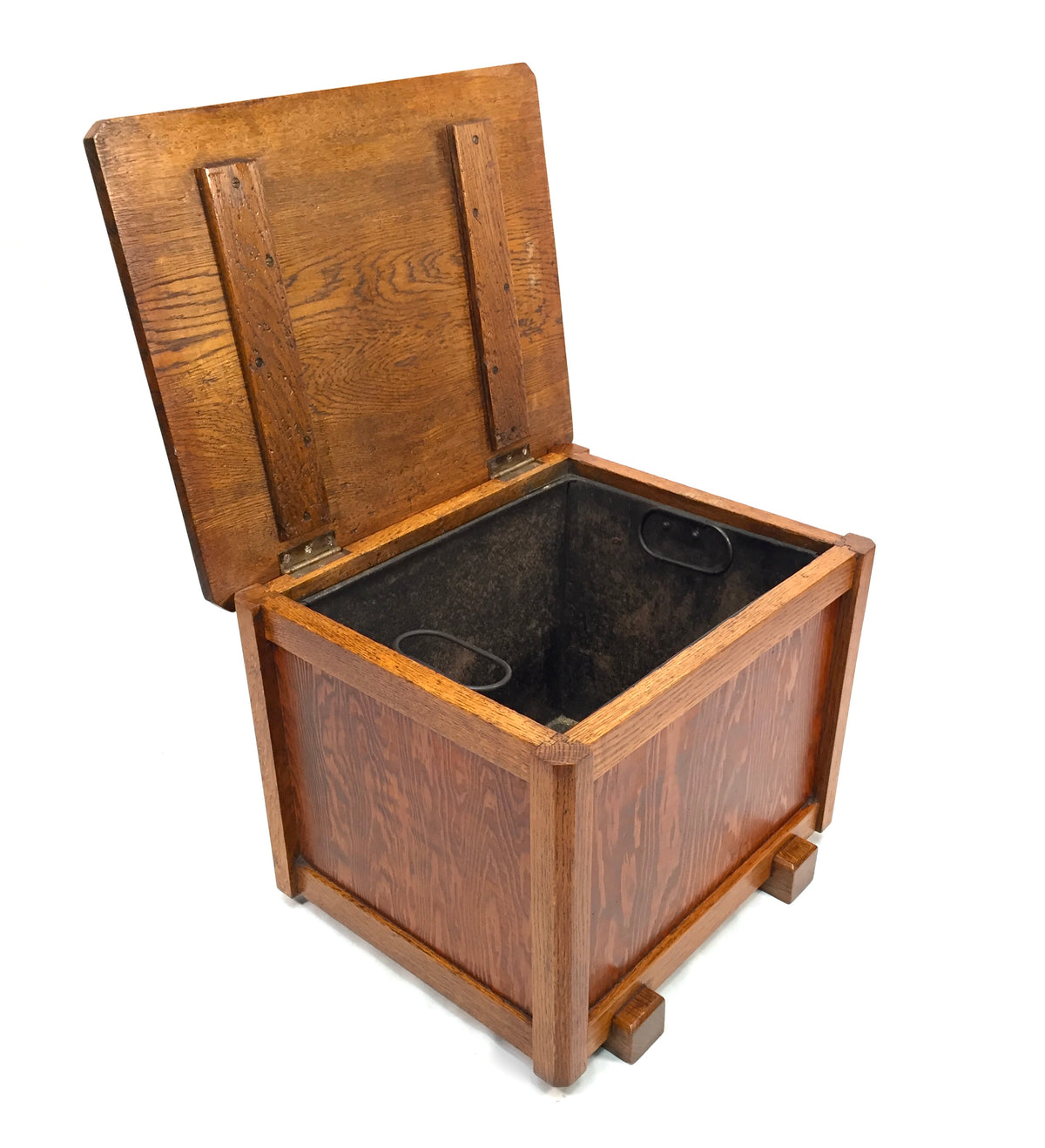 Antique Art Deco 1930s Oak Wooden Coal Box / Purdonium Case With Metal Tin Liner