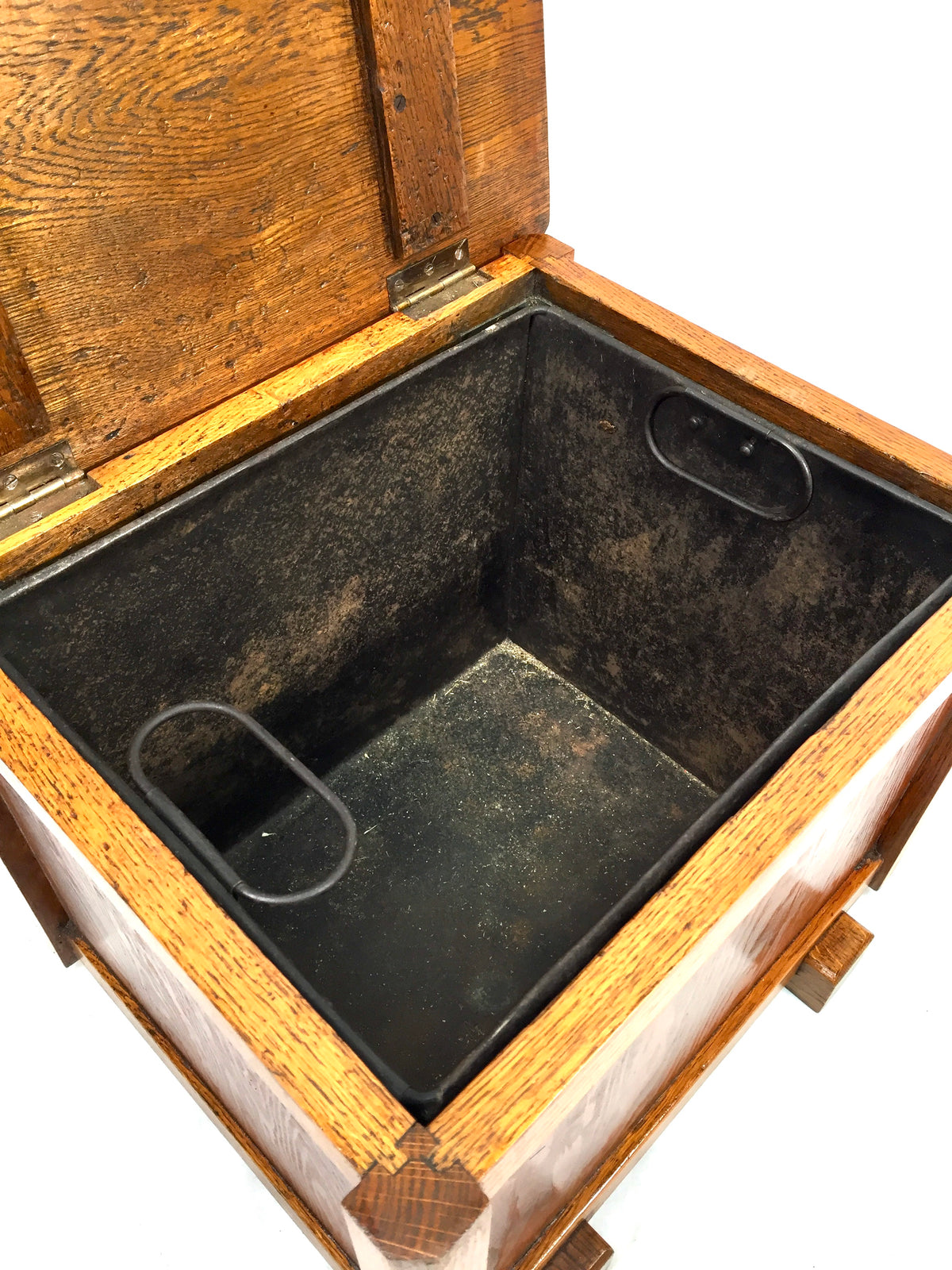 Antique Art Deco 1930s Oak Wooden Coal Box / Purdonium Case With Metal Tin Liner