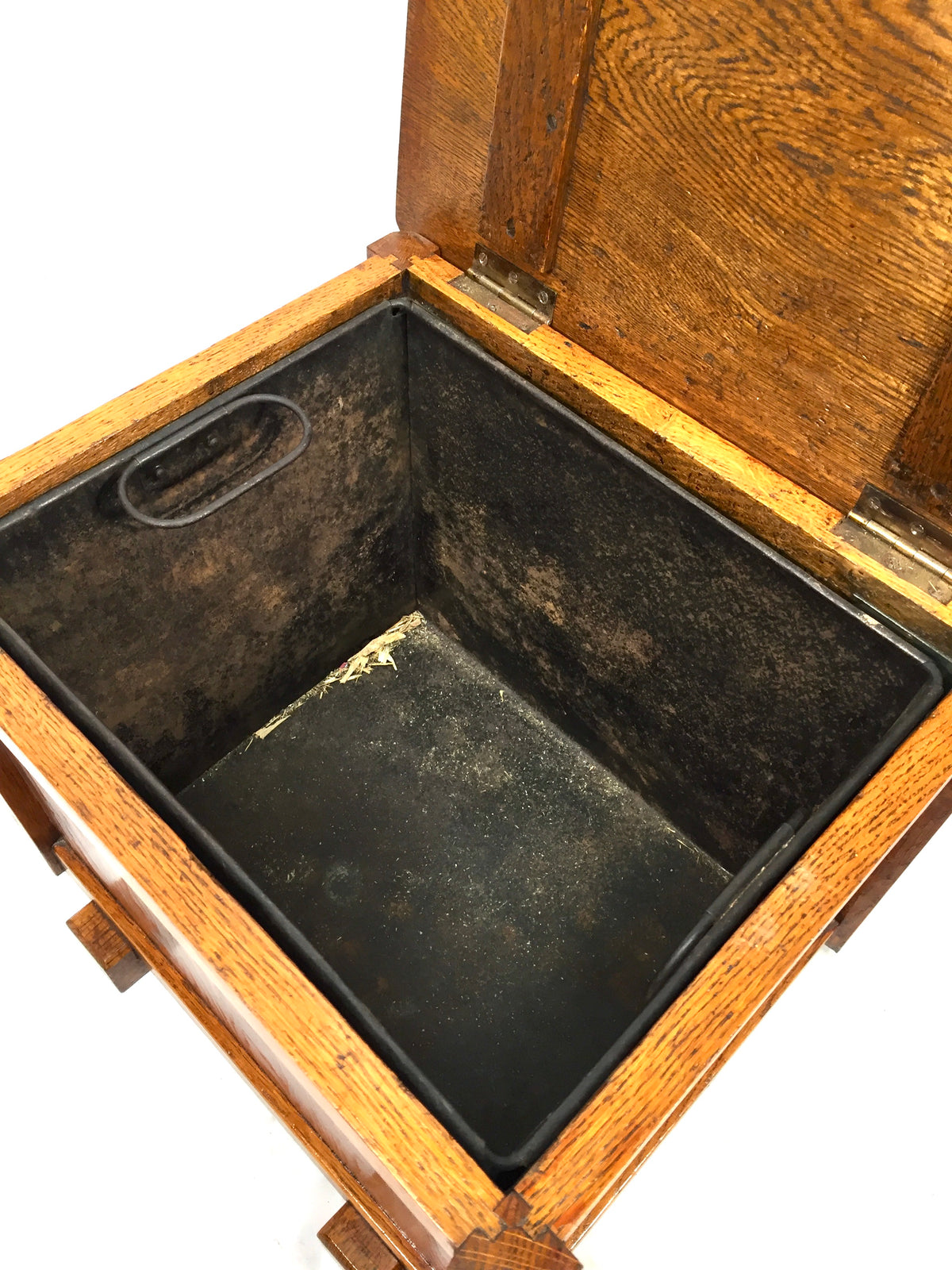 Antique Art Deco 1930s Oak Wooden Coal Box / Purdonium Case With Metal Tin Liner
