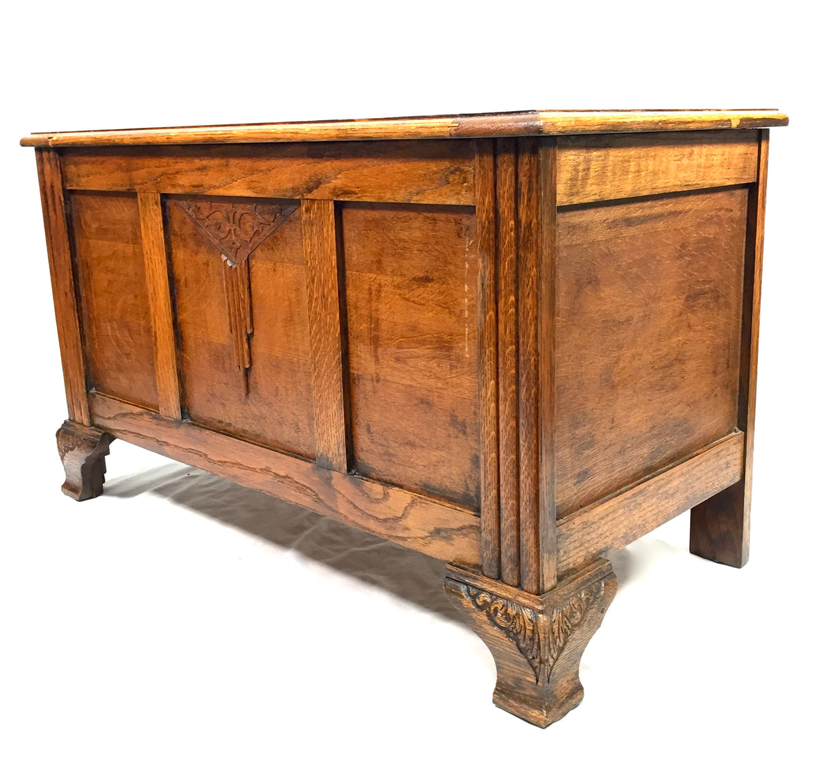 Antique Carved Wooden Oak Storage Blanket Box / Coffer Trunk 20th Century c.1930