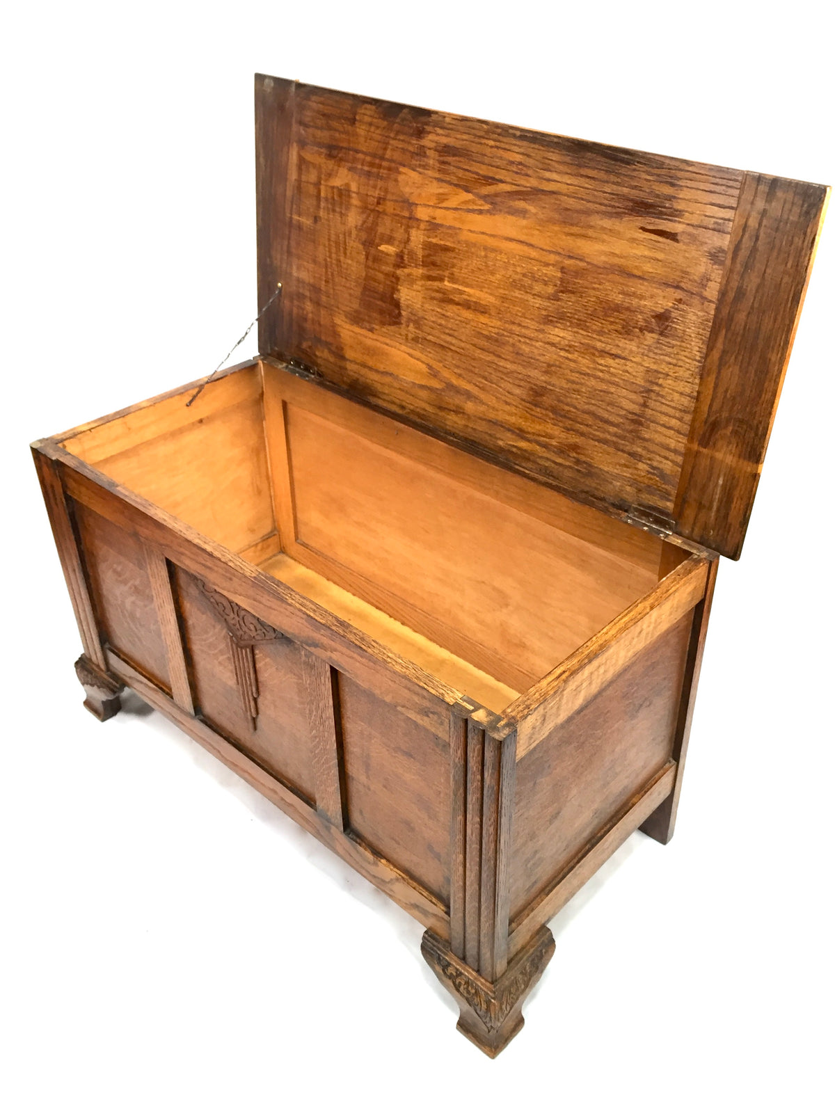 Antique Carved Wooden Oak Storage Blanket Box / Coffer Trunk 20th Century c.1930